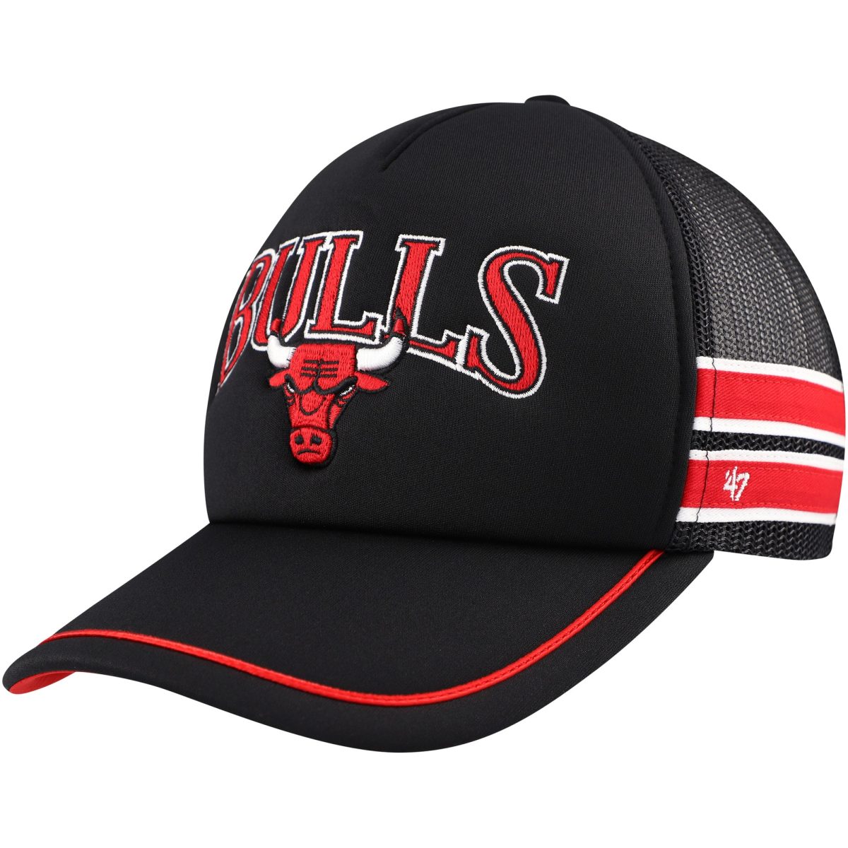 NBA men8217s chicago bulls 821747 black sidebrand stripes trucker adjustable hat Collection - Official Jerseys & Hats | NBA Store