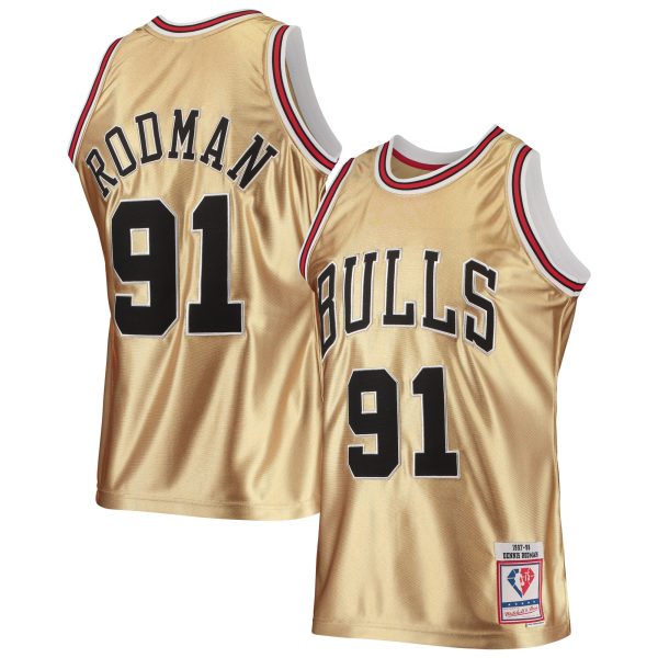NBA men8217s chicago bulls dennis rodman gold mitchell amp ness 75th anniversary 199798 hardwood classics swingman jersey Collection - Official Jerseys & Hats | NBA Store