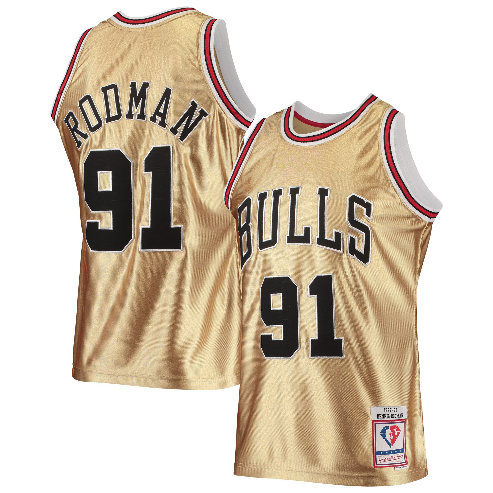 NBA men8217s chicago bulls dennis rodman gold mitchell amp ness 75th anniversary 199798 hardwood classics swingman jersey Collection - Official Jerseys & Hats | NBA Store