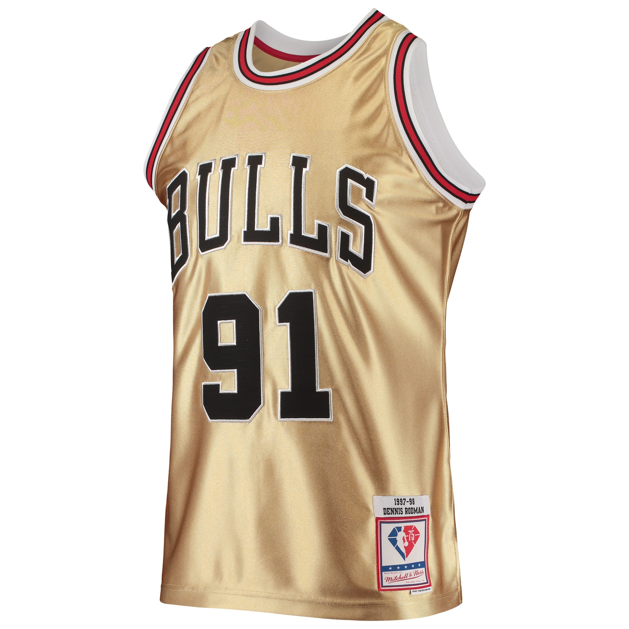NBA men8217s chicago bulls dennis rodman gold mitchell amp ness 75th anniversary 199798 hardwood classics swingman jersey Collection - Official Jerseys & Hats | NBA Store
