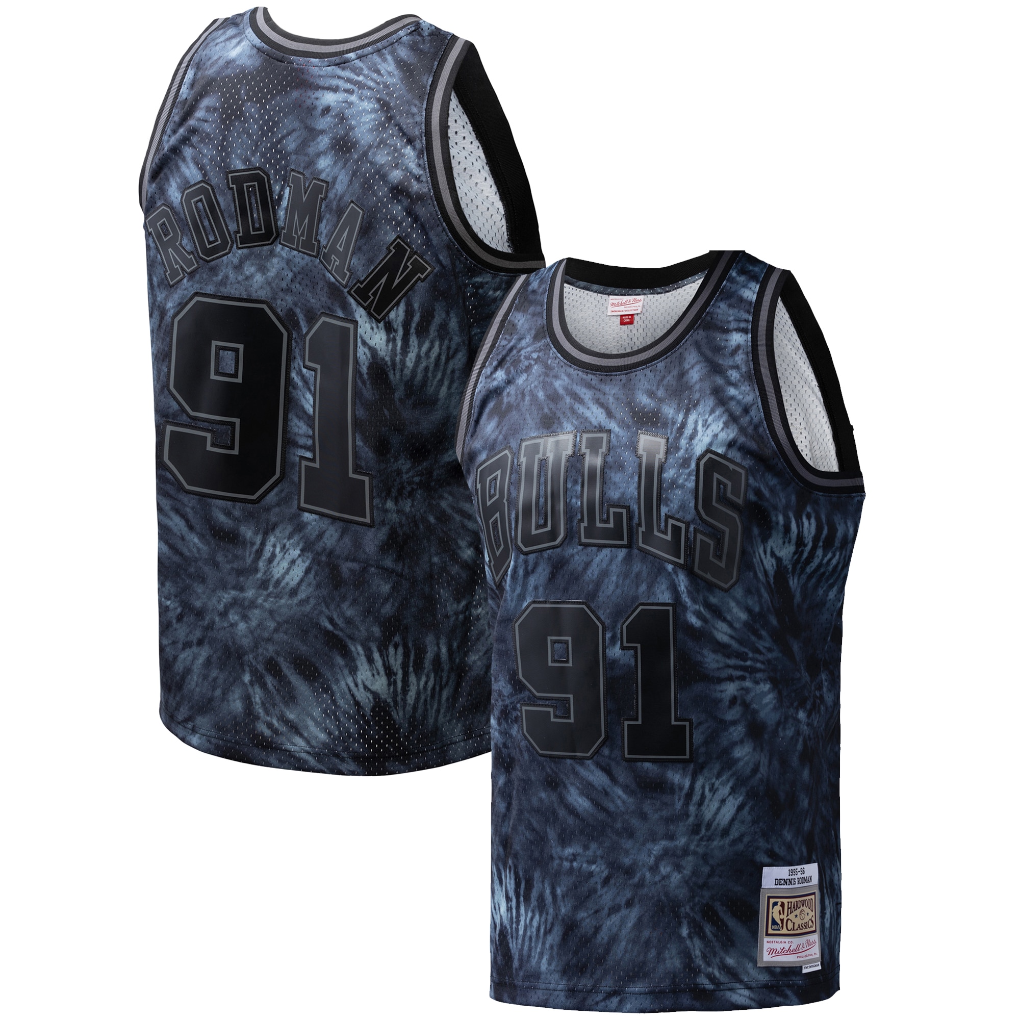 NBA men8217s chicago bulls dennis rodman mitchell amp ness black hardwood classics 199596 tie-dye swingman jersey Collection - Official Jerseys & Hats | NBA Store