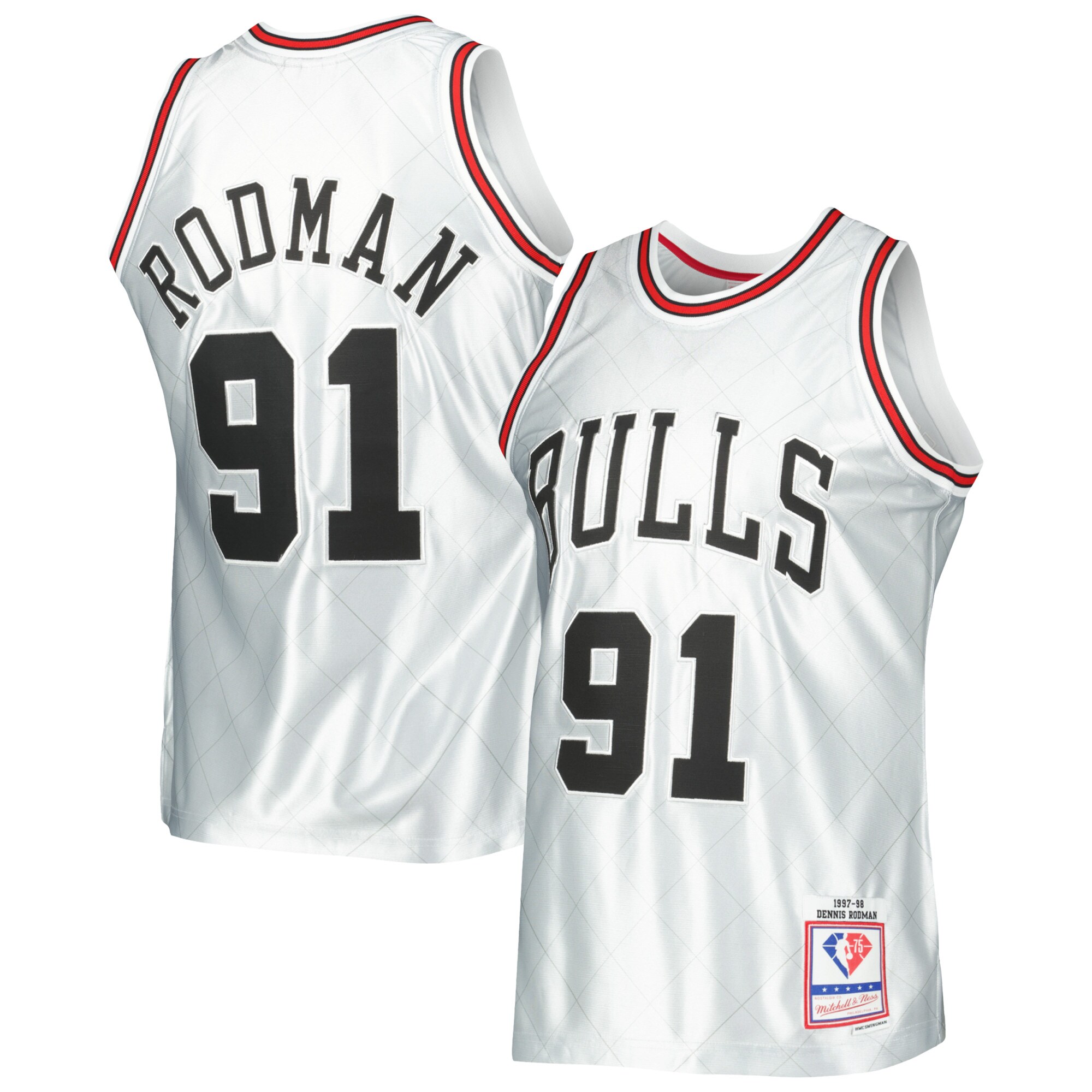NBA men8217s chicago bulls dennis rodman mitchell amp ness platinum 199798 hardwood classics 75th anniversary swingman jersey Collection - Official Jerseys & Hats | NBA Store
