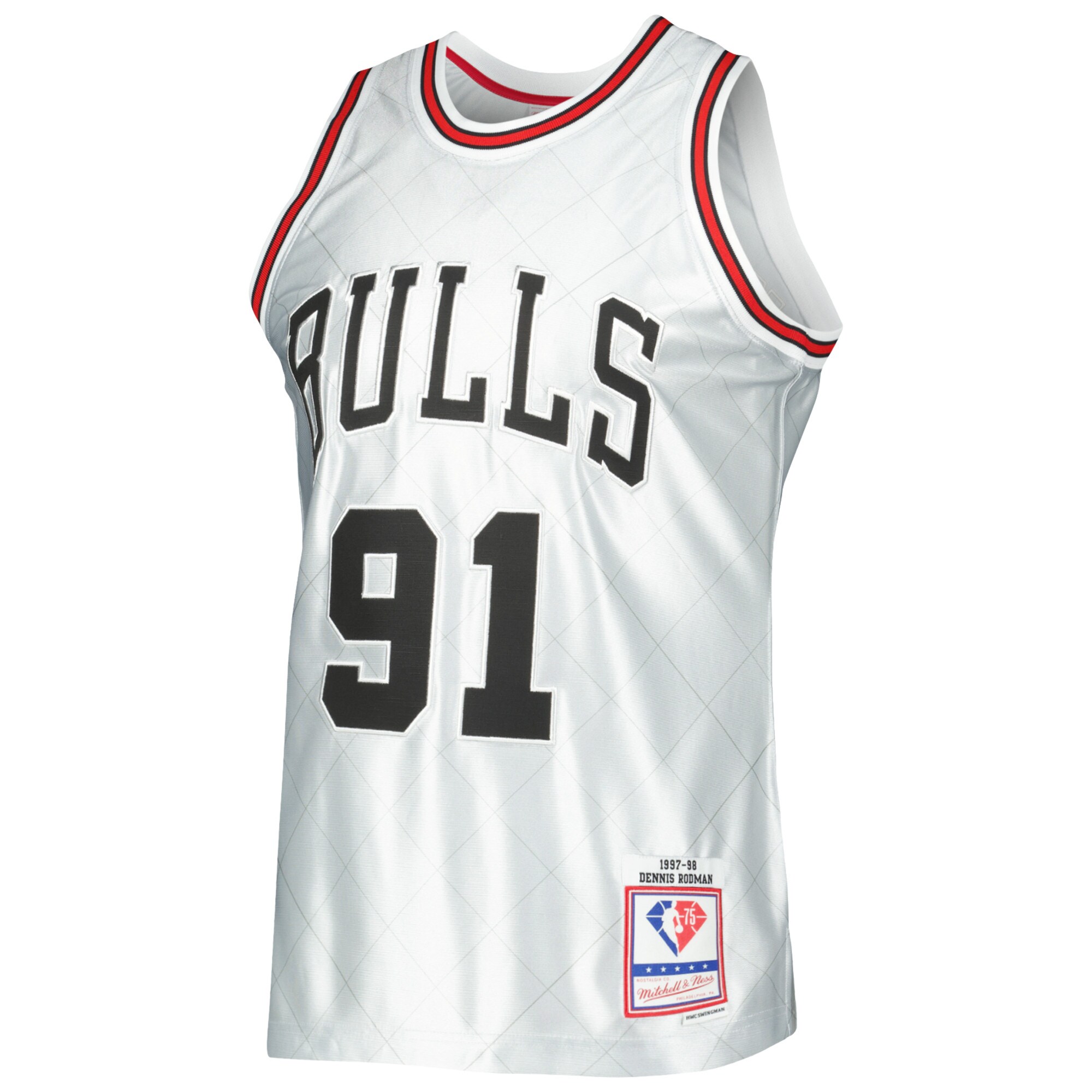 NBA men8217s chicago bulls dennis rodman mitchell amp ness platinum 199798 hardwood classics 75th anniversary swingman jersey Collection - Official Jerseys & Hats | NBA Store