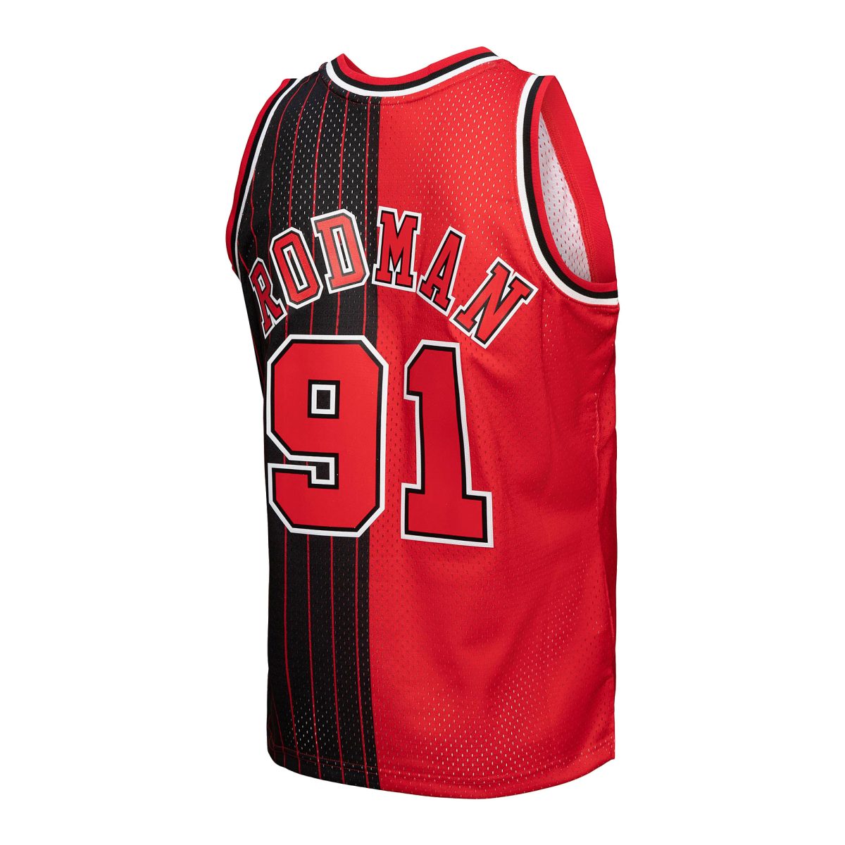 NBA men8217s chicago bulls dennis rodman mitchell amp ness redblack hardwood classics 199596 split swingman jersey Collection - Official Jerseys & Hats | NBA Store