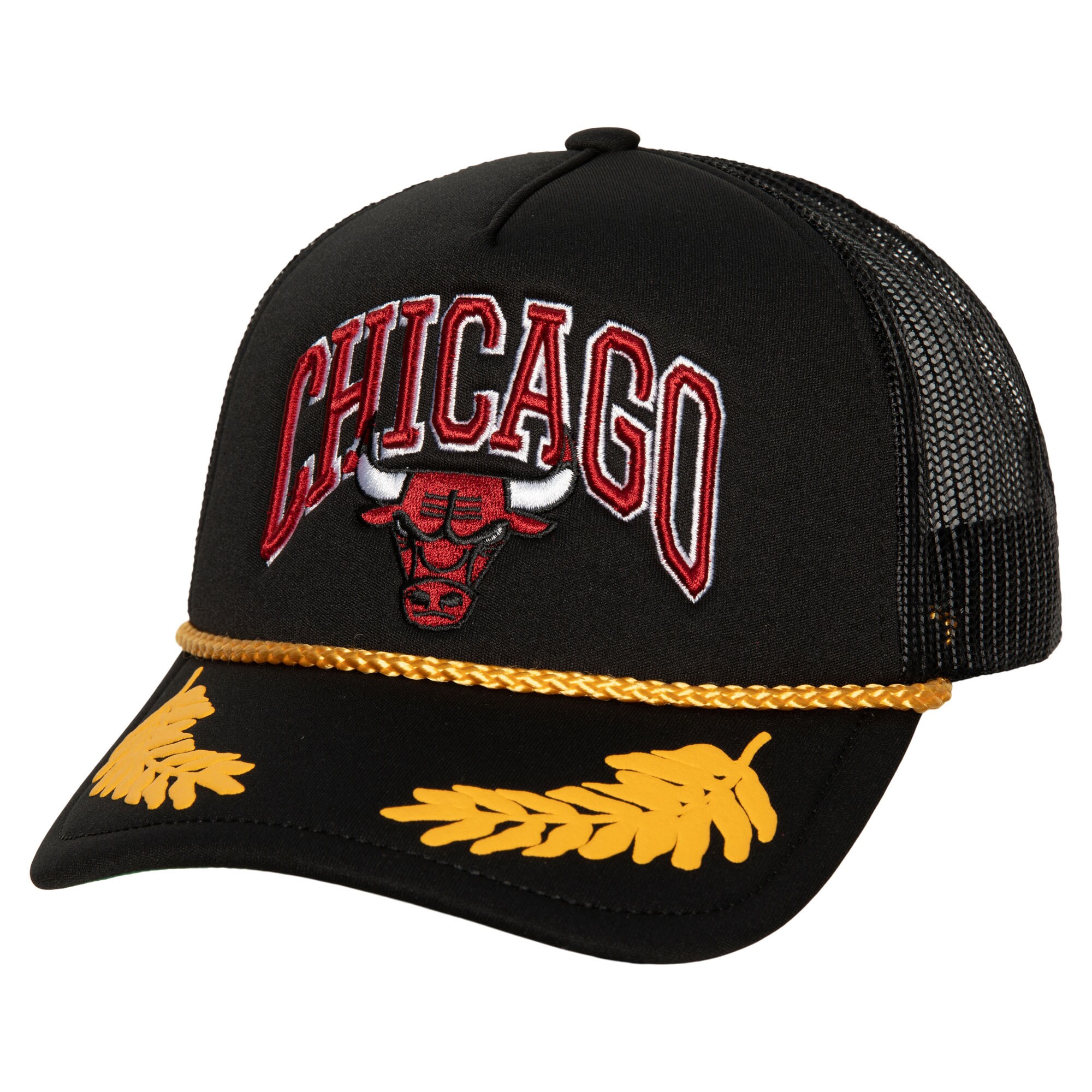 NBA men8217s chicago bulls mitchell amp ness black hardwood classics gold leaf mesh trucker snapback hat Collection - Official Jerseys & Hats | NBA Store