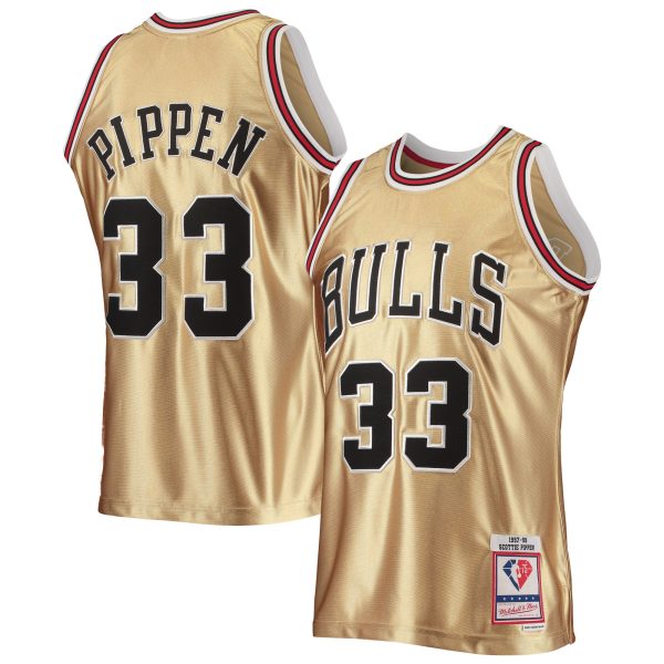 NBA men8217s chicago bulls scottie pippen gold mitchell amp ness 75th anniversary 199798 hardwood classics swingman jersey Collection - Official Jerseys & Hats | NBA Store