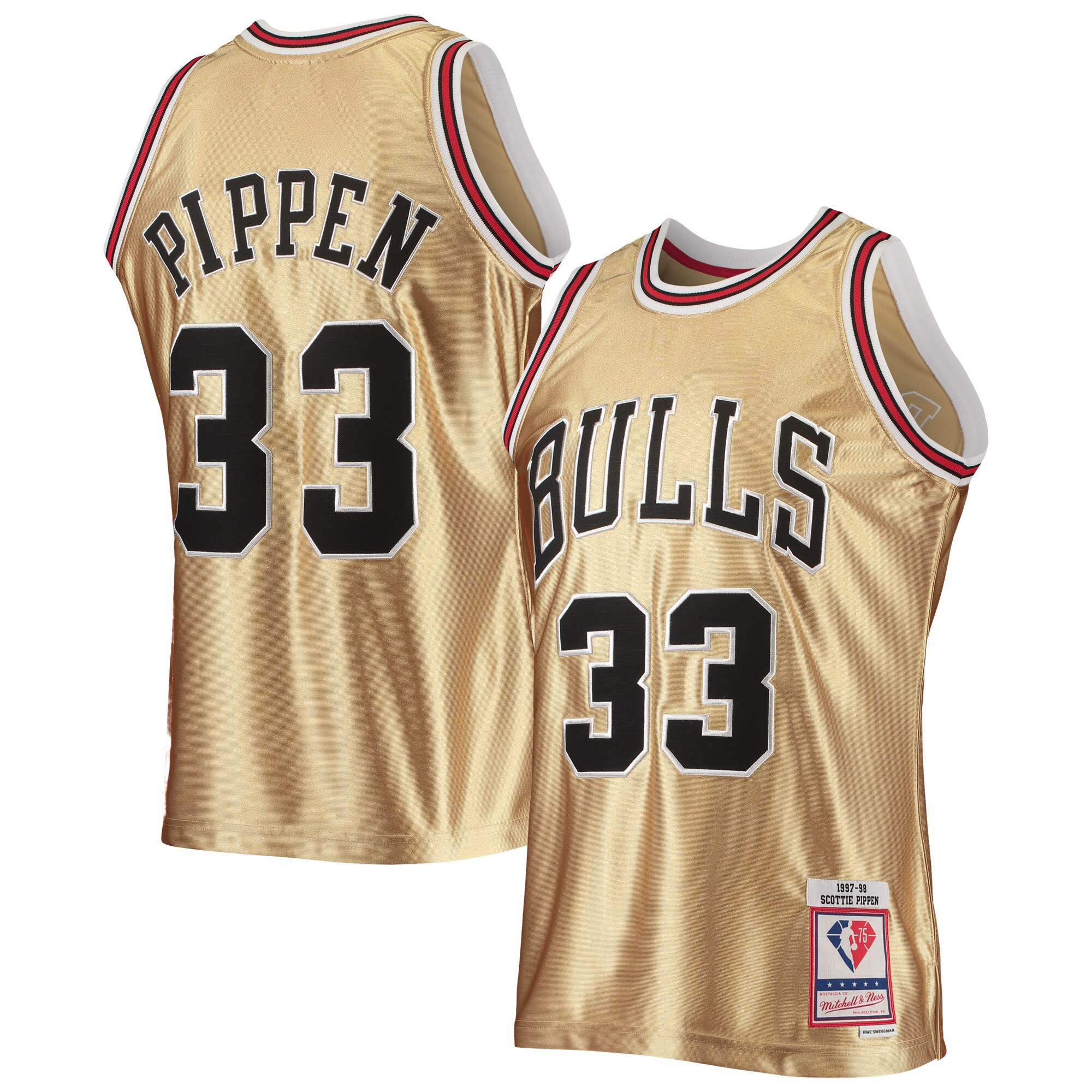 NBA men8217s chicago bulls scottie pippen gold mitchell amp ness 75th anniversary 199798 hardwood classics swingman jersey Collection - Official Jerseys & Hats | NBA Store