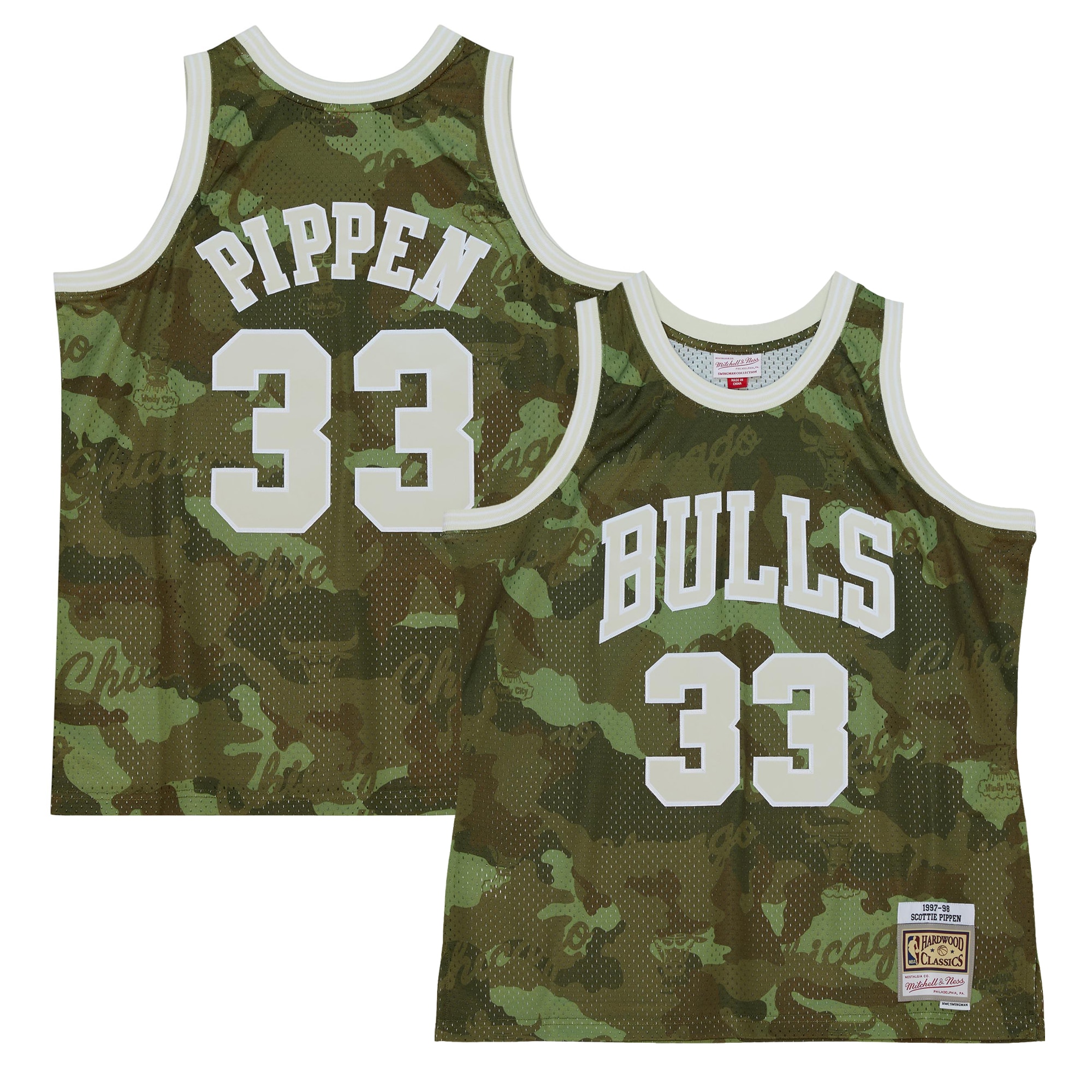 NBA men8217s chicago bulls scottie pippen mitchell amp ness camo hardwood classics 199798 ghost green swingman jersey Collection - Official Jerseys & Hats | NBA Store