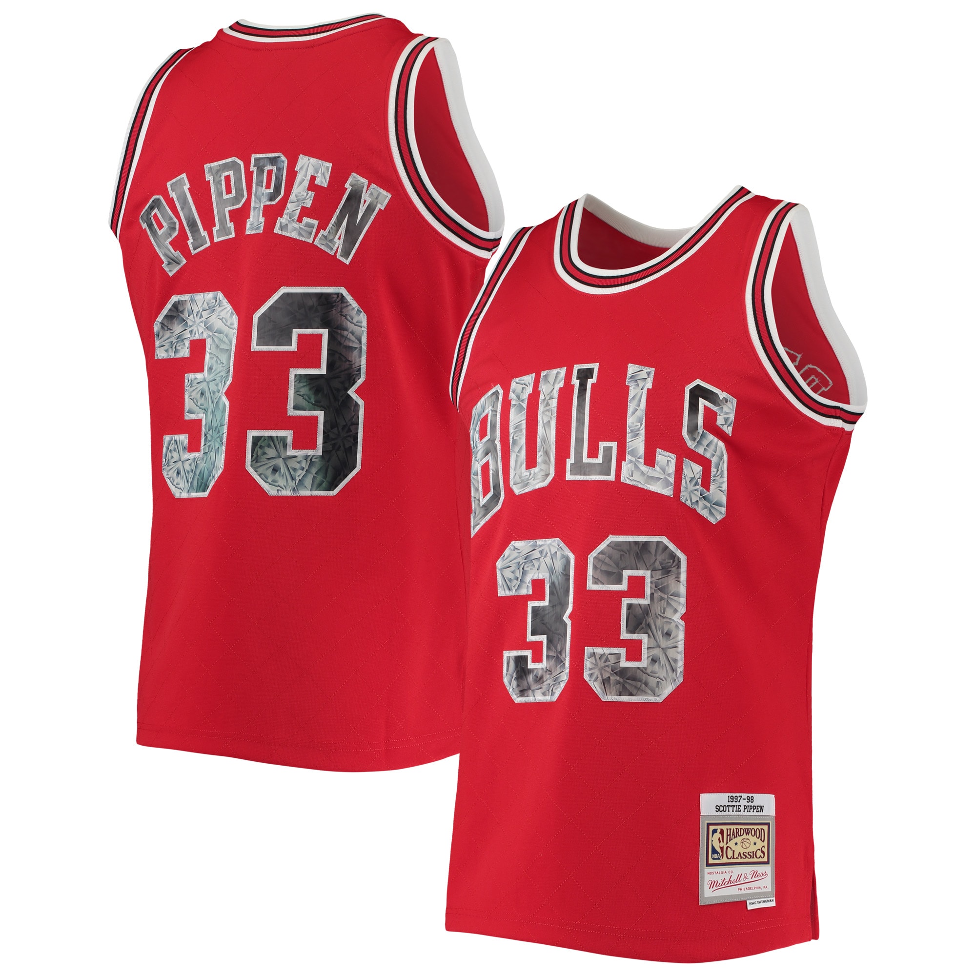NBA men8217s chicago bulls scottie pippen mitchell amp ness red 199798 hardwood classics nba 75th anniversary diamond swingman jersey Collection - Official Jerseys & Hats | NBA Store