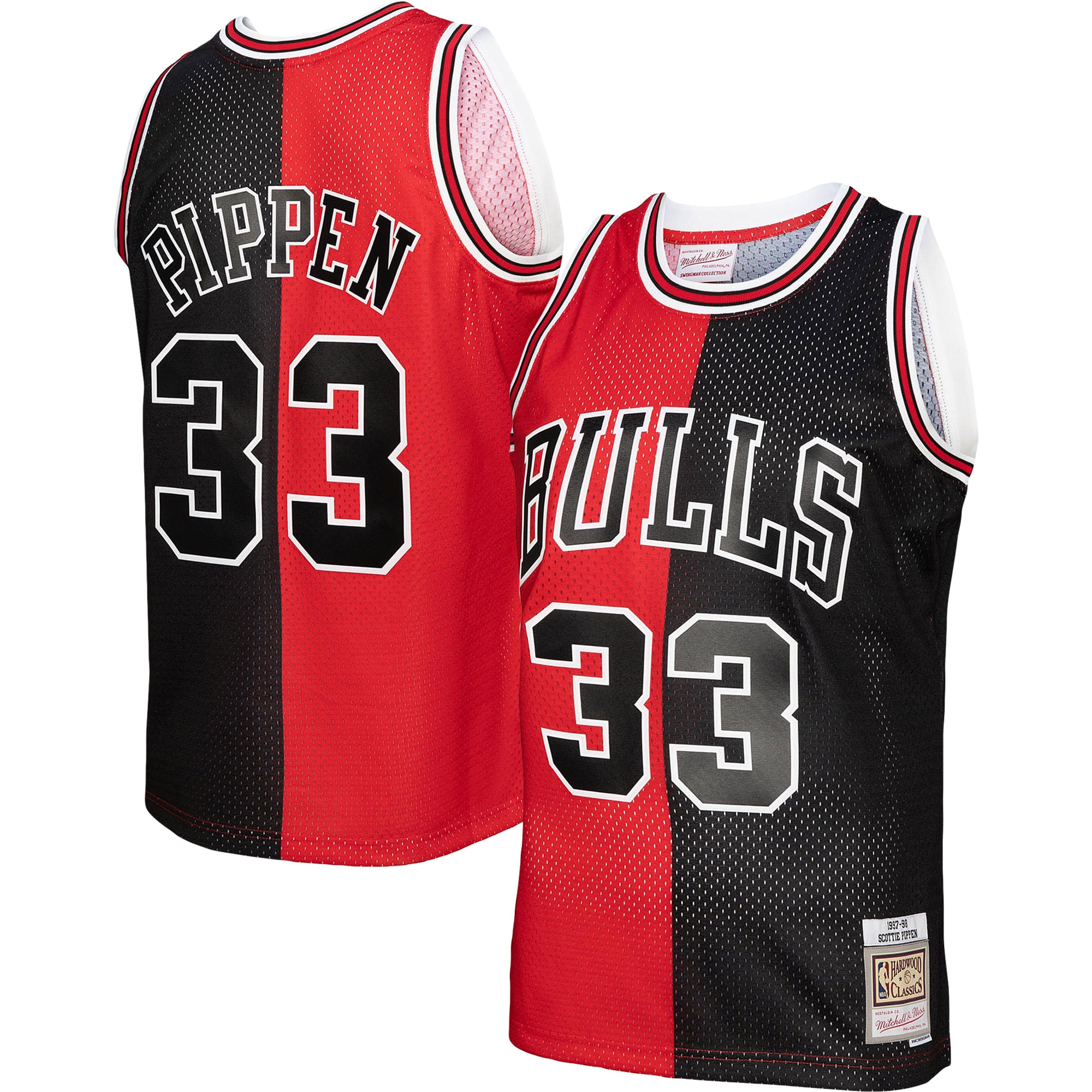 NBA men8217s chicago bulls scottie pippen mitchell amp ness redblack hardwood classics 199798 split swingman jersey Collection - Official Jerseys & Hats | NBA Store