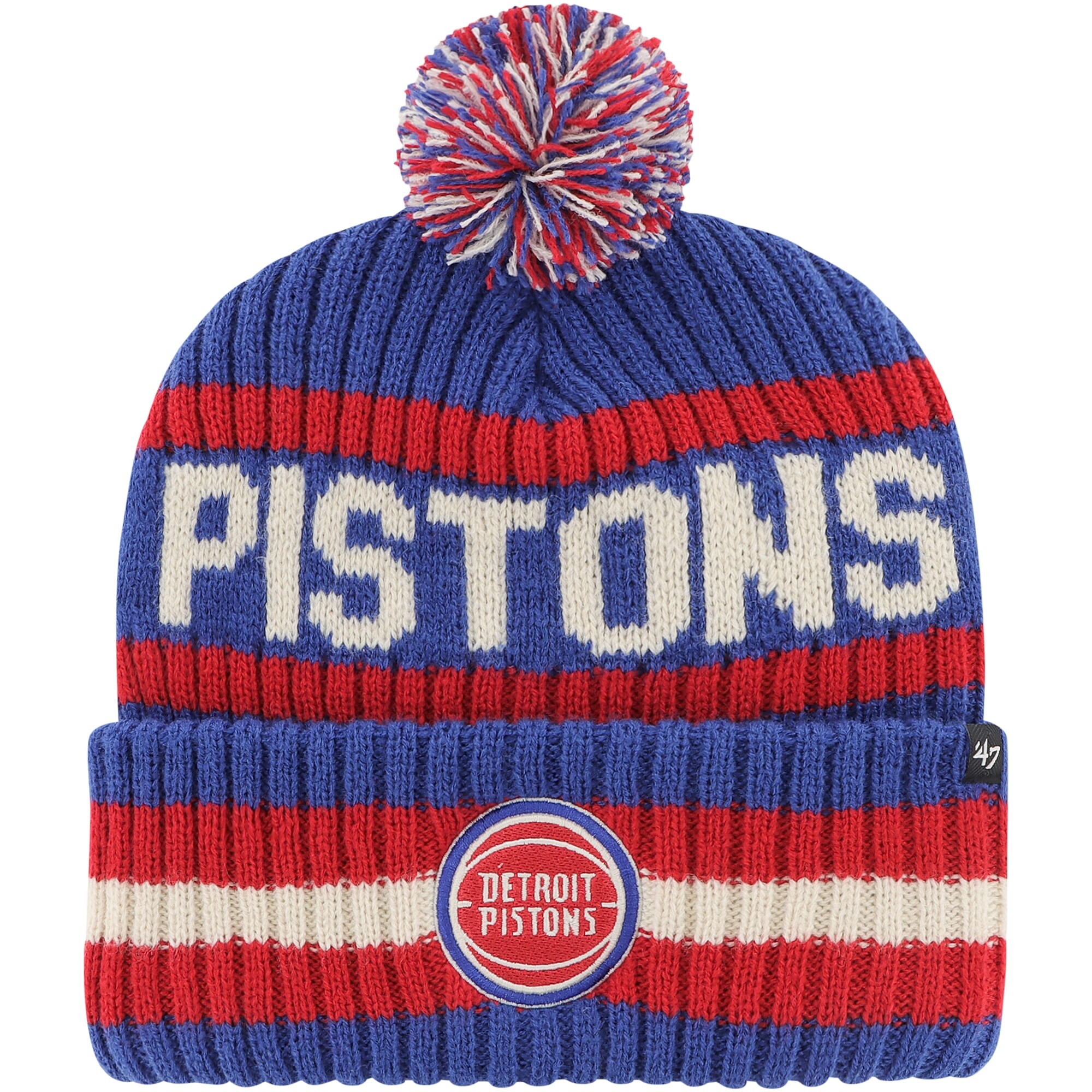 NBA men8217s detroit pistons 821747 blue bering cuffed knit hat with pom Collection - Official Jerseys & Hats | NBA Store