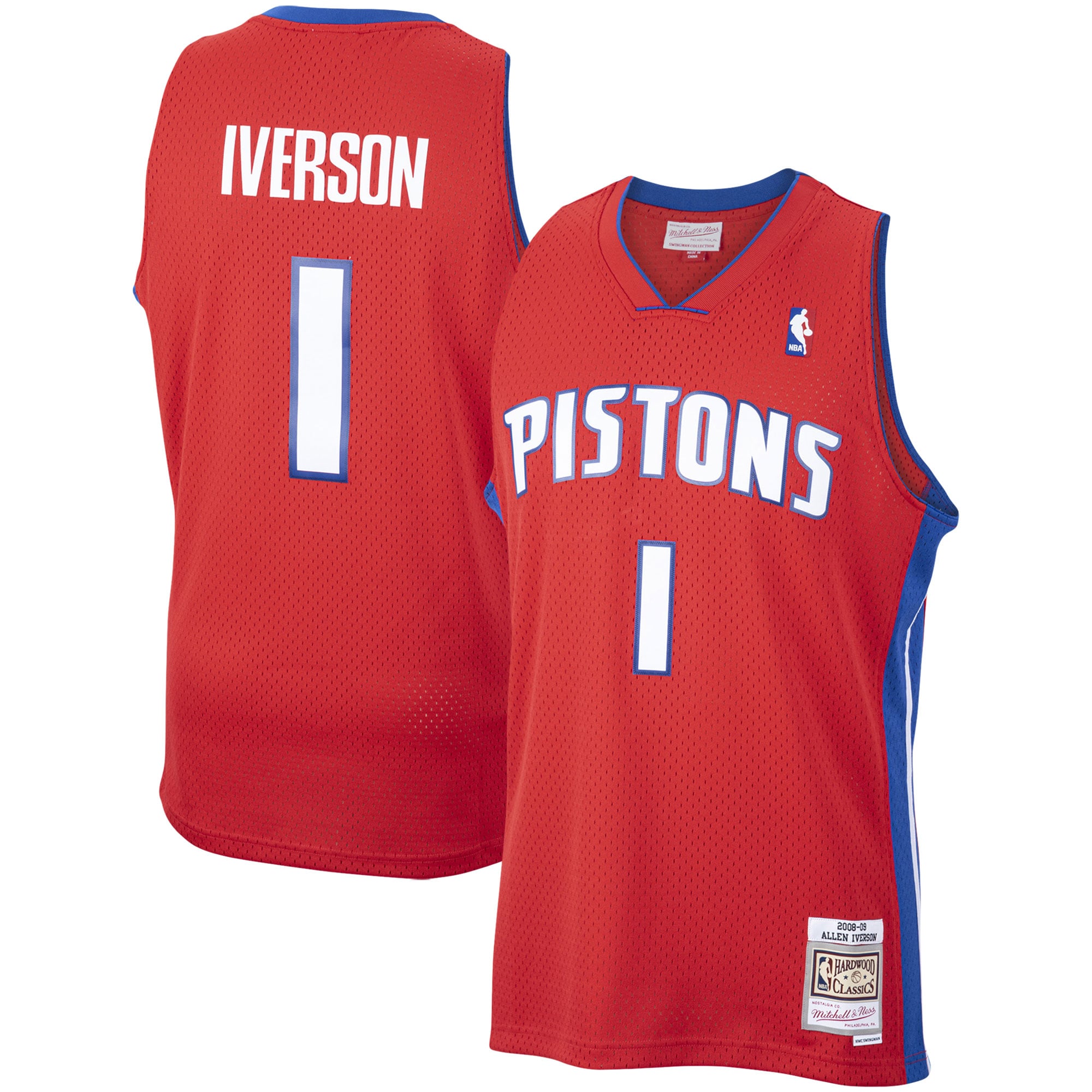 NBA men8217s detroit pistons allen iverson mitchell amp ness red 200809 hardwood classics swingman jersey Collection - Official Jerseys & Hats | NBA Store
