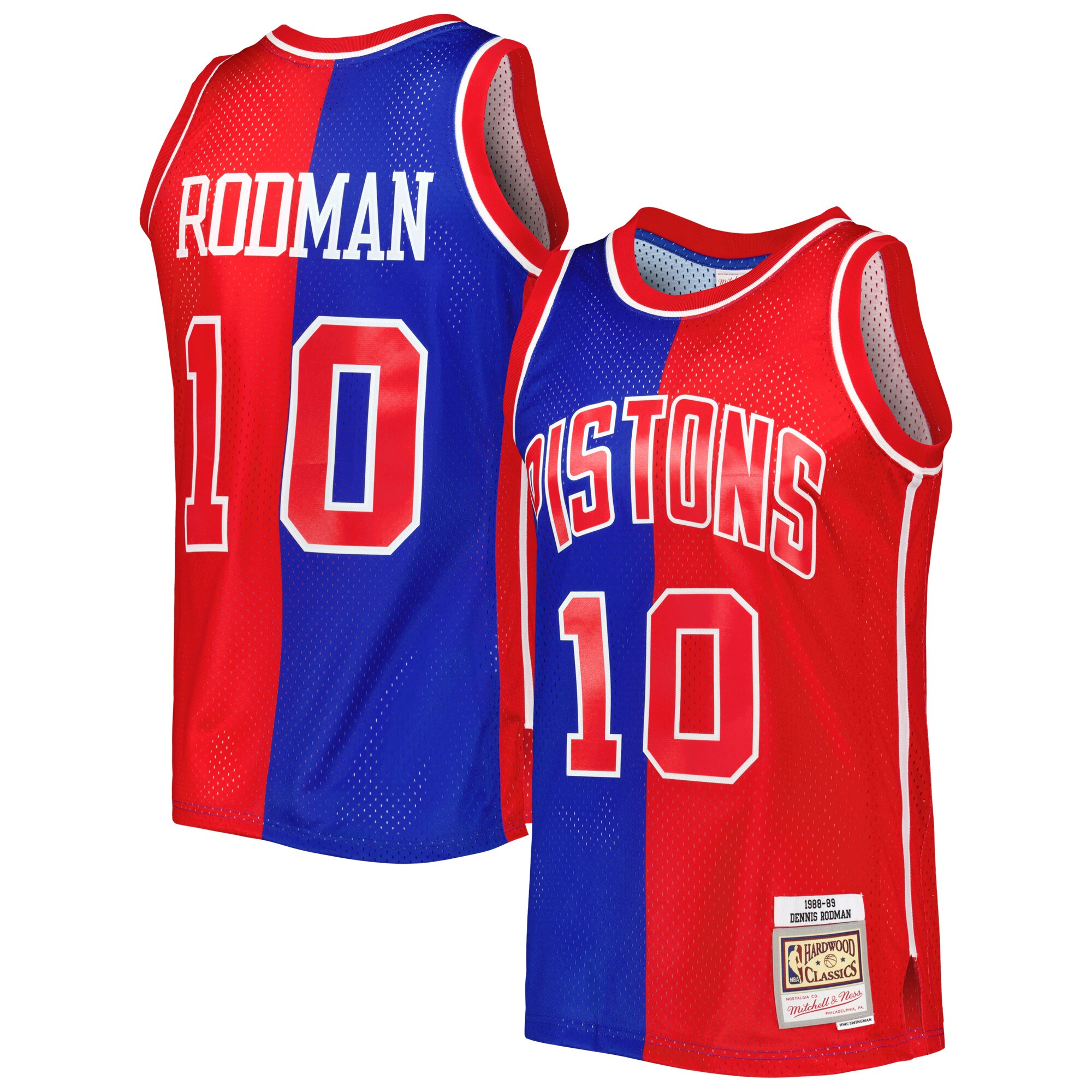 NBA men8217s detroit pistons dennis rodman mitchell amp ness bluered hardwood classics 198889 split swingman jersey Collection - Official Jerseys & Hats | NBA Store