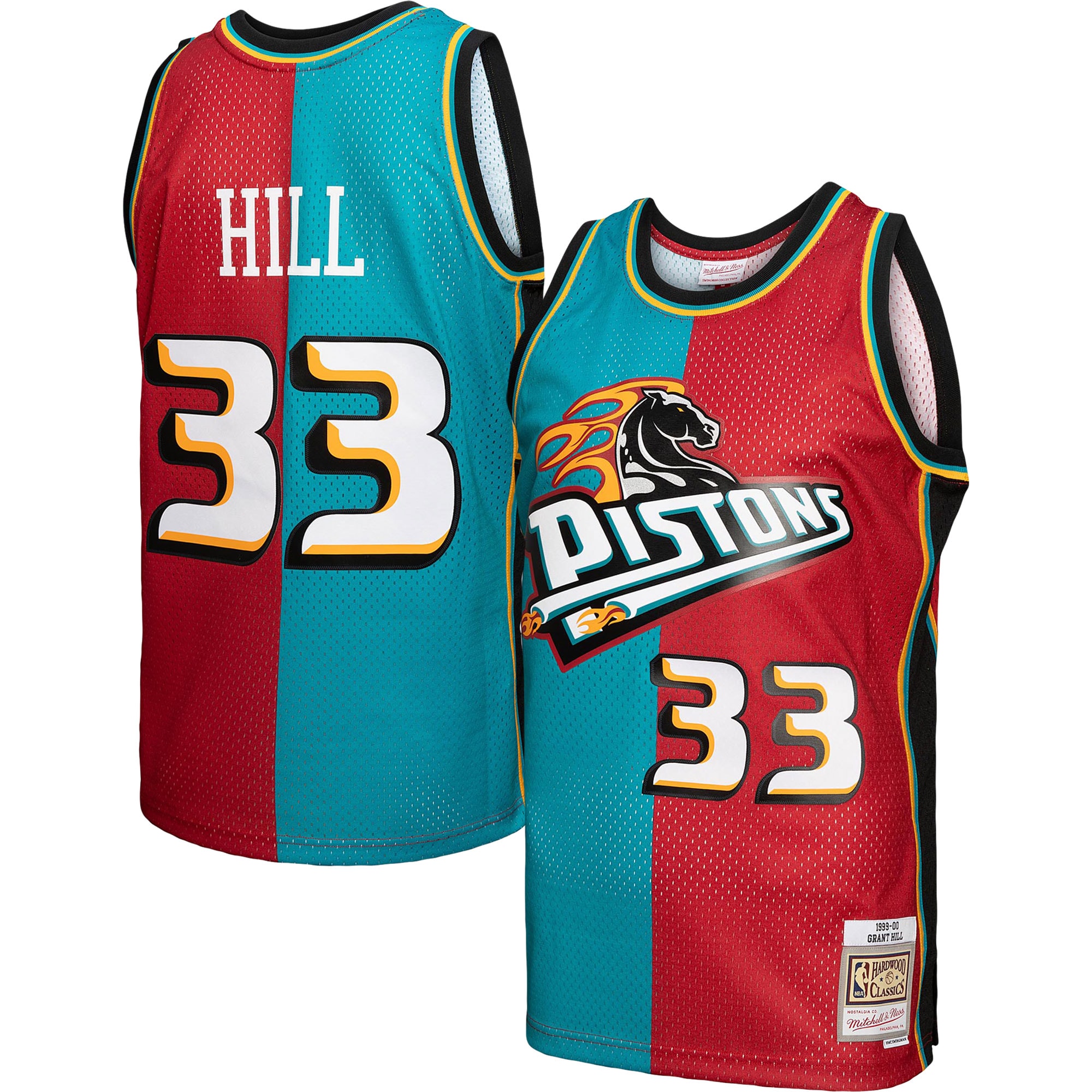NBA men8217s detroit pistons grant hill mitchell amp ness tealred hardwood classics 199900 split swingman jersey Collection - Official Jerseys & Hats | NBA Store