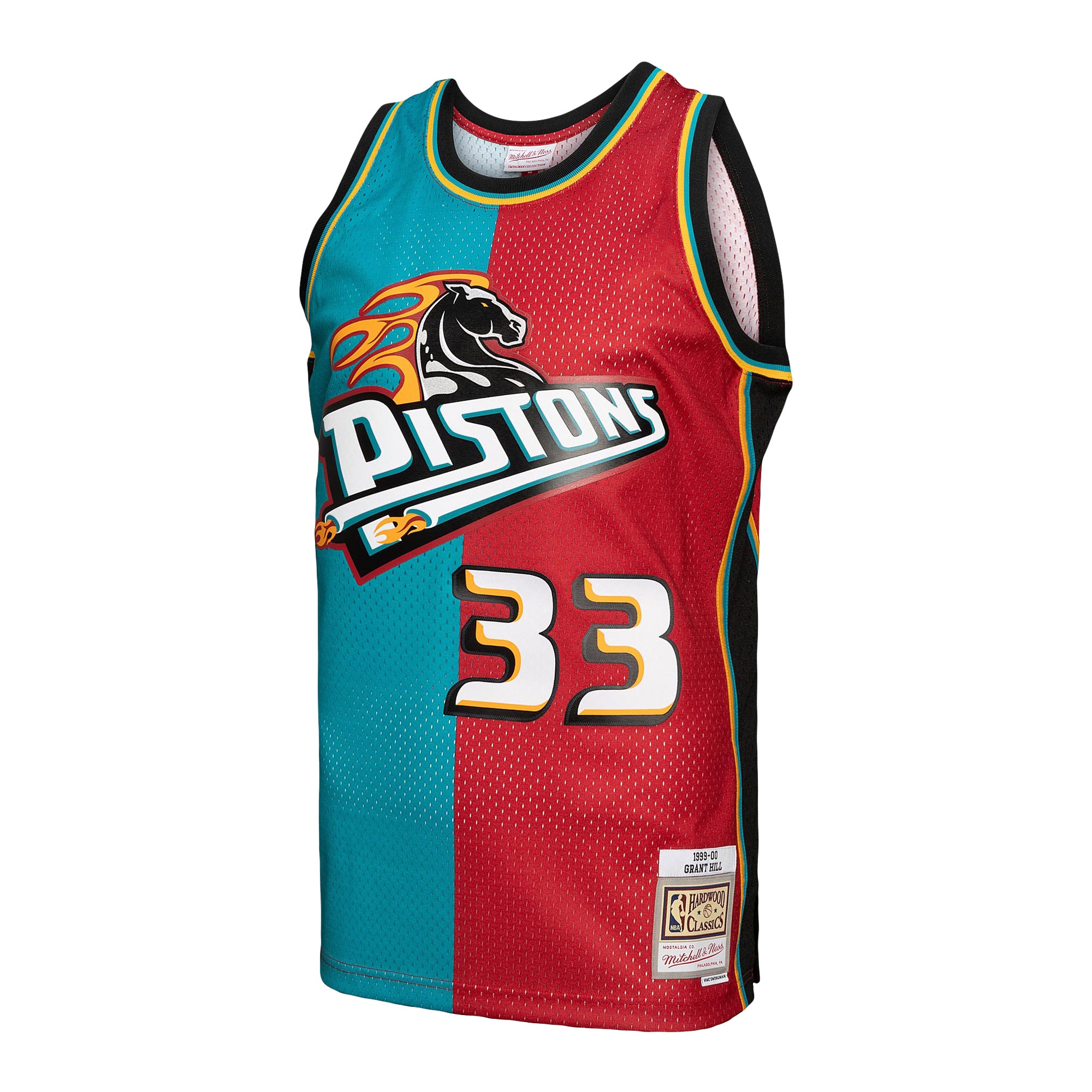 NBA men8217s detroit pistons grant hill mitchell amp ness tealred hardwood classics 199900 split swingman jersey Collection - Official Jerseys & Hats | NBA Store