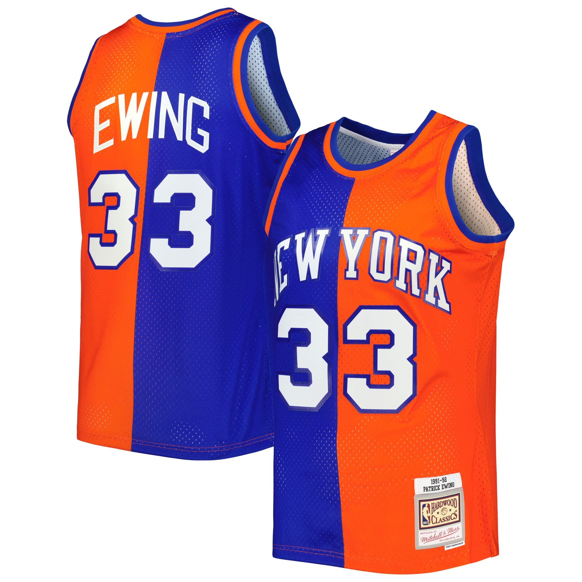 NBA men8217s new york knicks patrick ewing mitchell amp ness blueorange hardwood classics 199192 split swingman jersey Collection - Official Jerseys & Hats | NBA Store