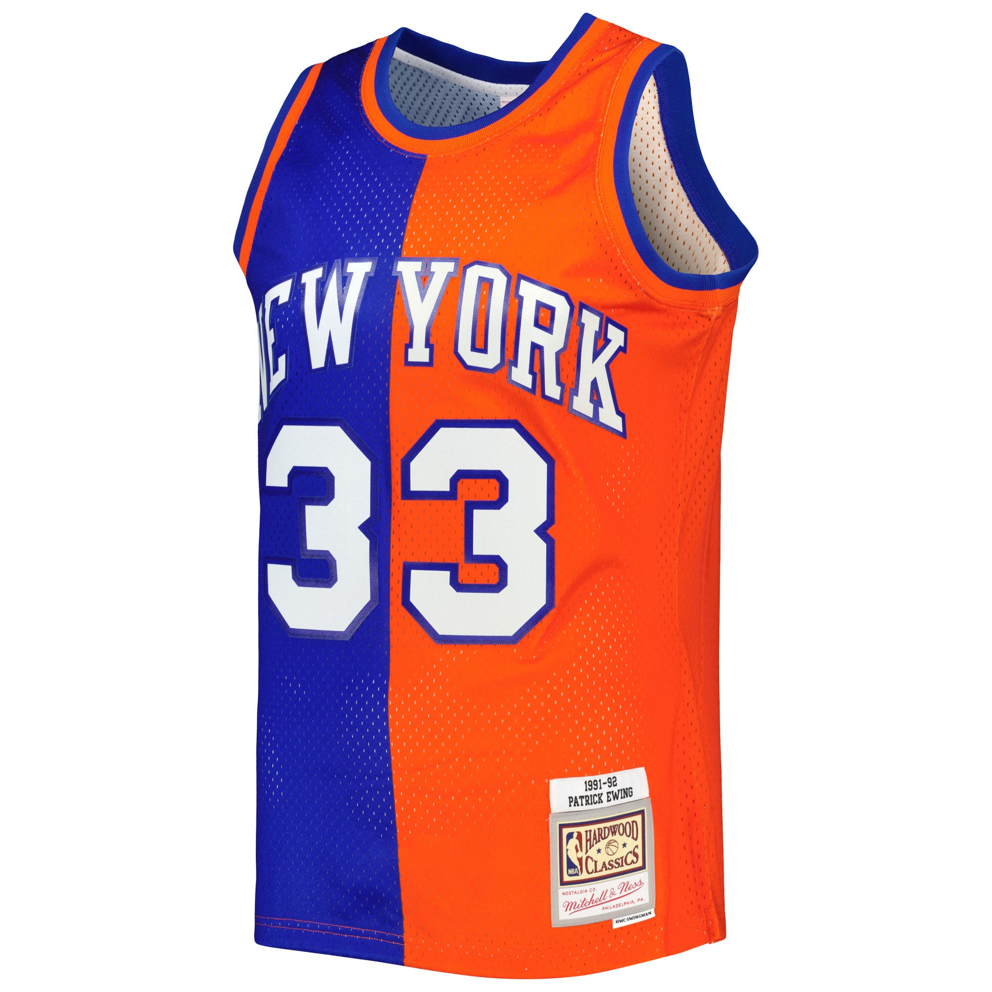 NBA men8217s new york knicks patrick ewing mitchell amp ness blueorange hardwood classics 199192 split swingman jersey Collection - Official Jerseys & Hats | NBA Store