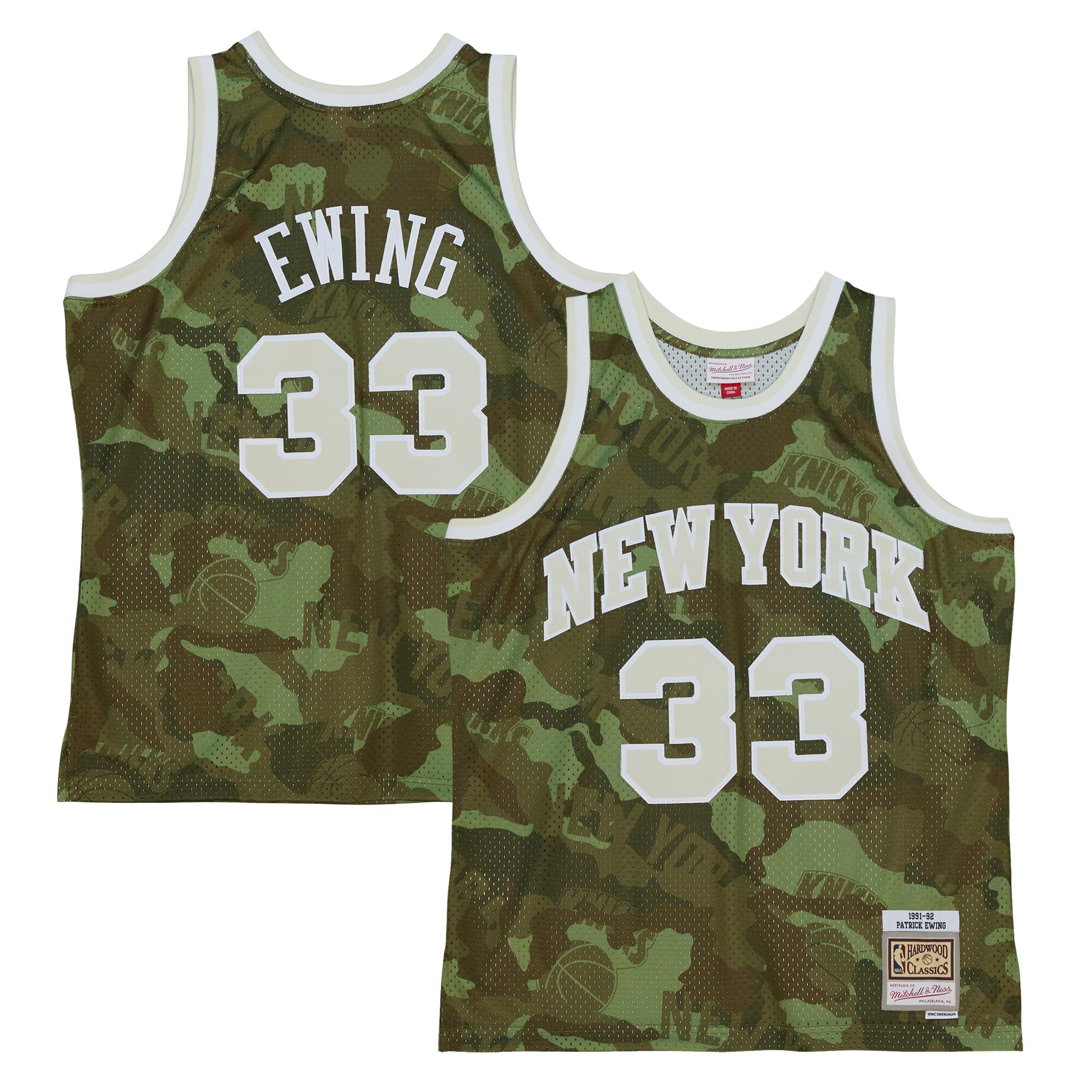 NBA men8217s new york knicks patrick ewing mitchell amp ness camo hardwood classics 199192 ghost green swingman jersey Collection - Official Jerseys & Hats | NBA Store