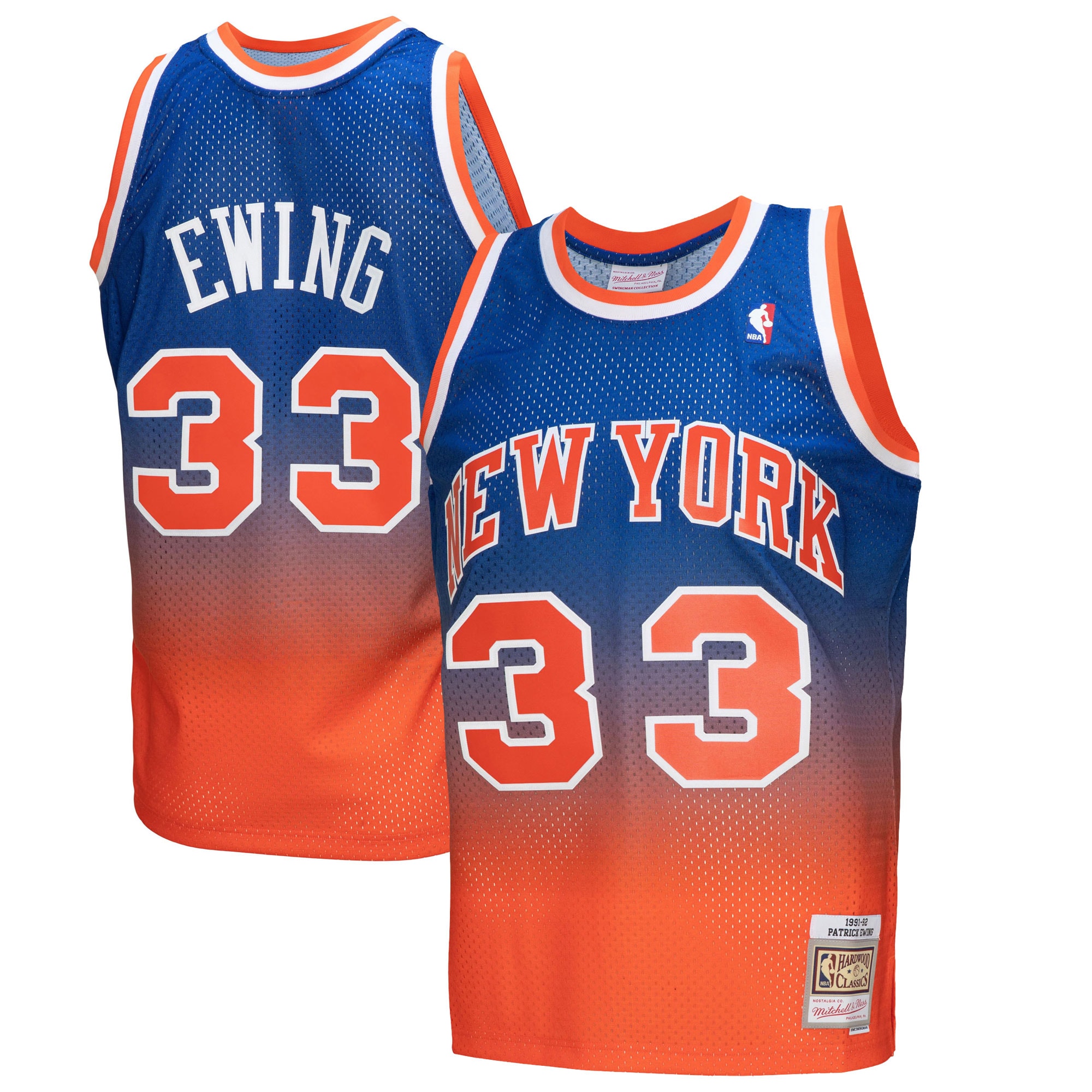 NBA men8217s new york knicks patrick ewing mitchell amp ness orangeroyal 199192 hardwood classics fadeaway swingman player jersey Collection - Official Jerseys & Hats | NBA Store