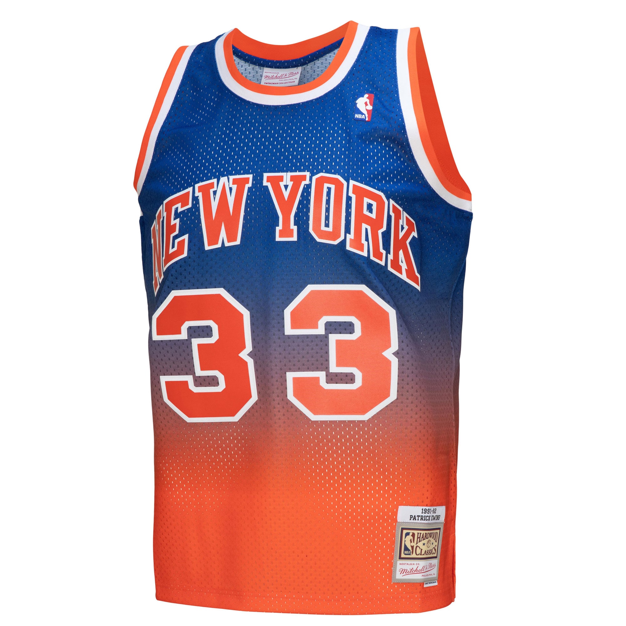 NBA men8217s new york knicks patrick ewing mitchell amp ness orangeroyal 199192 hardwood classics fadeaway swingman player jersey Collection - Official Jerseys & Hats | NBA Store