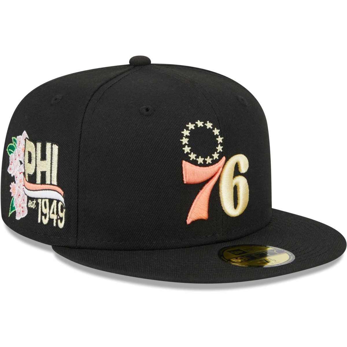 NBA men8217s philadelphia 76ers new era black floral side 59fifty fitted hat Collection - Official Jerseys & Hats | NBA Store