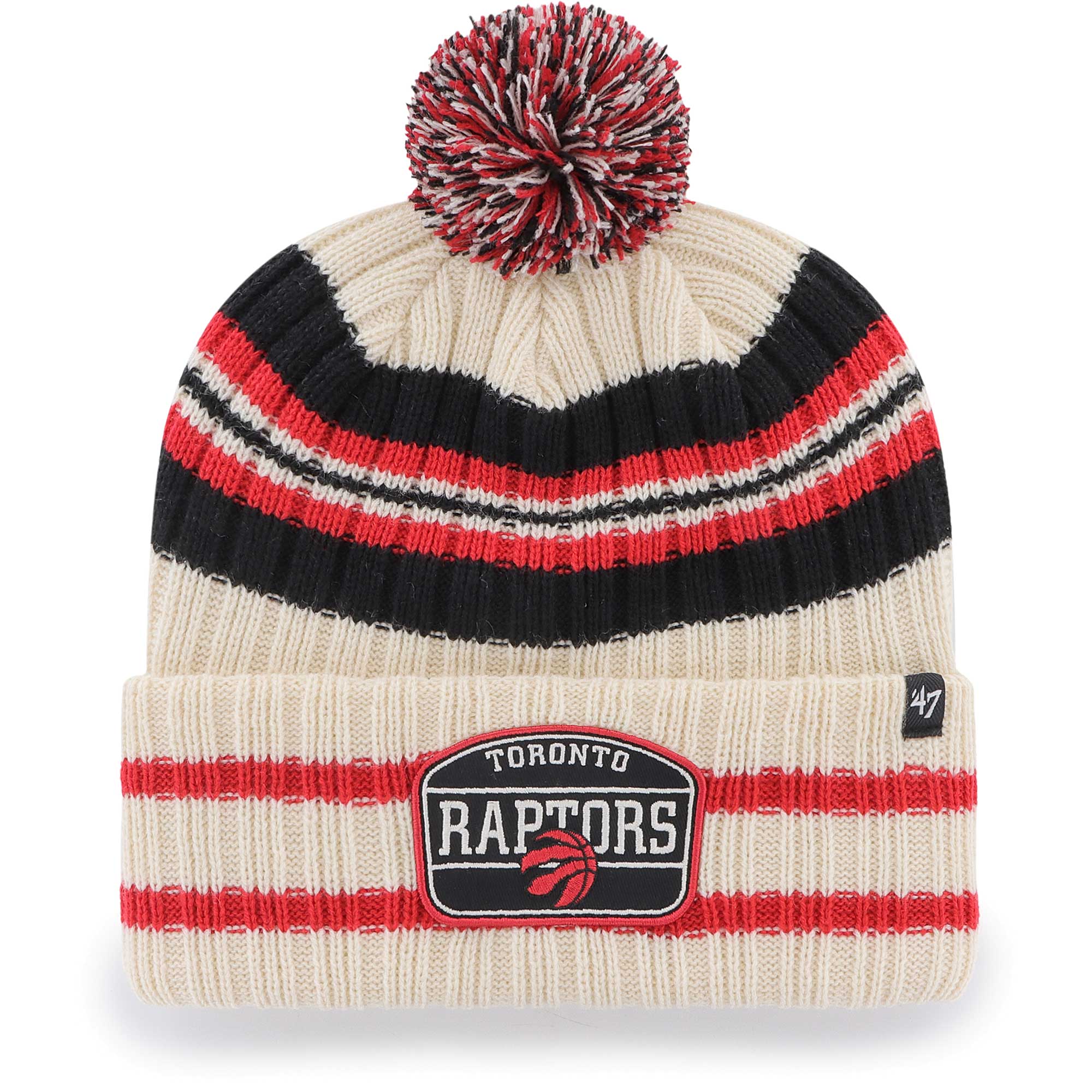 NBA men8217s toronto raptors 821747 cream hone patch cuffed knit hat with pom Collection - Official Jerseys & Hats | NBA Store