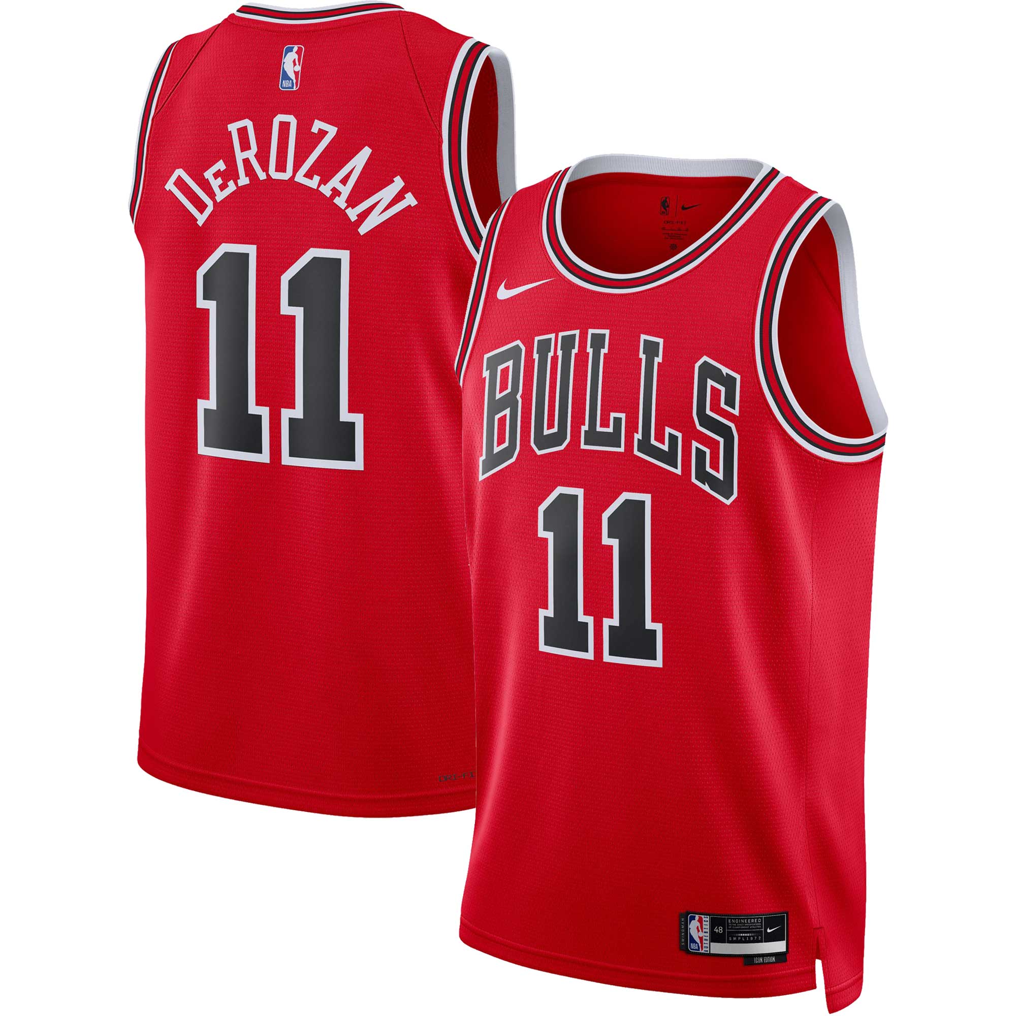 NBA unisex chicago bulls demar derozan nike red swingman jersey – icon edition Collection - Official Jerseys & Hats | NBA Store