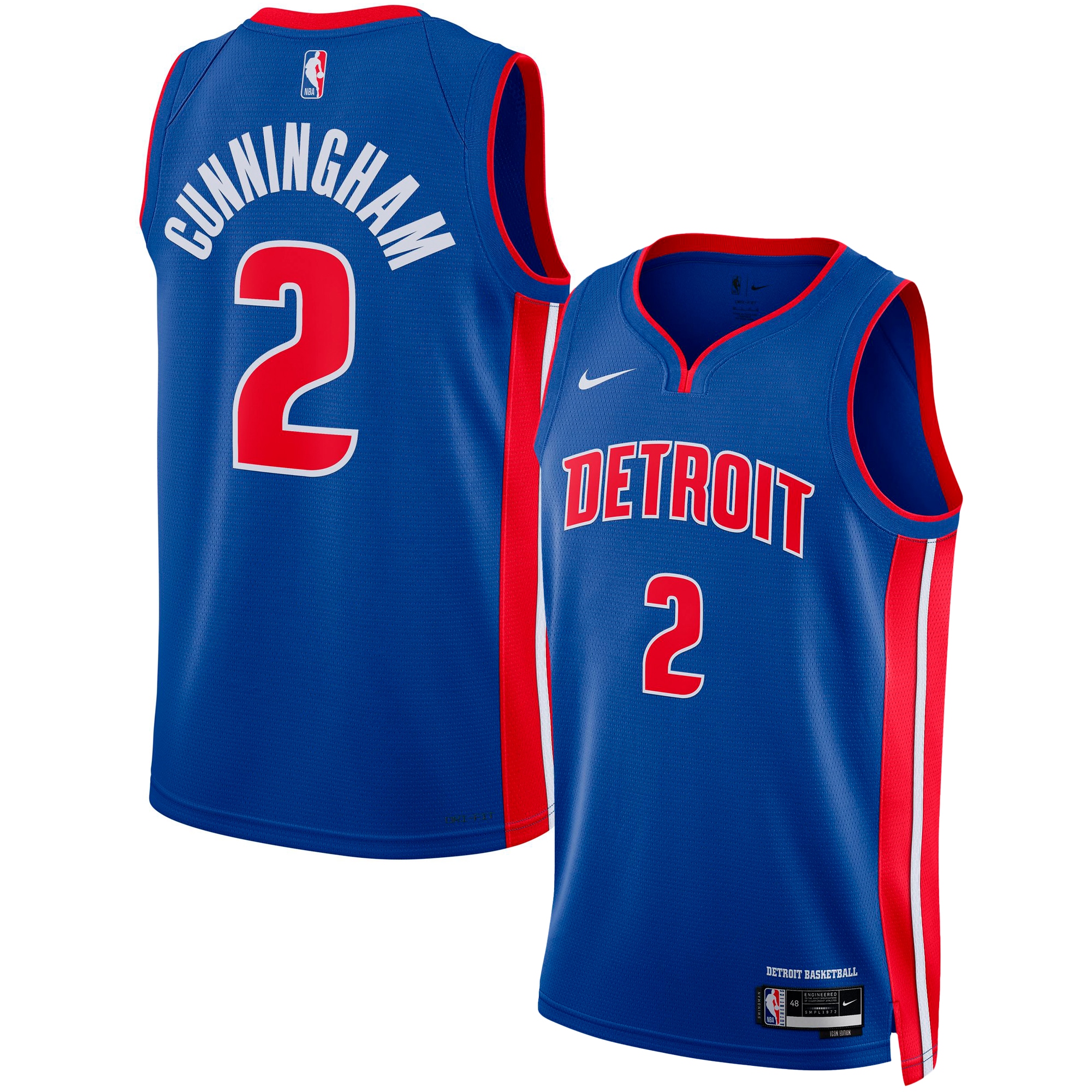 NBA unisex detroit pistons cade cunningham nike blue swingman jersey – icon edition Collection - Official Jerseys & Hats | NBA Store