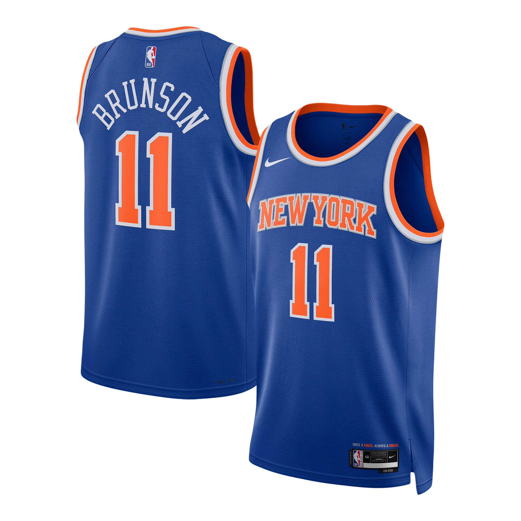 NBA unisex new york knicks jalen brunson nike blue swingman jersey – icon edition Collection - Official Jerseys & Hats | NBA Store