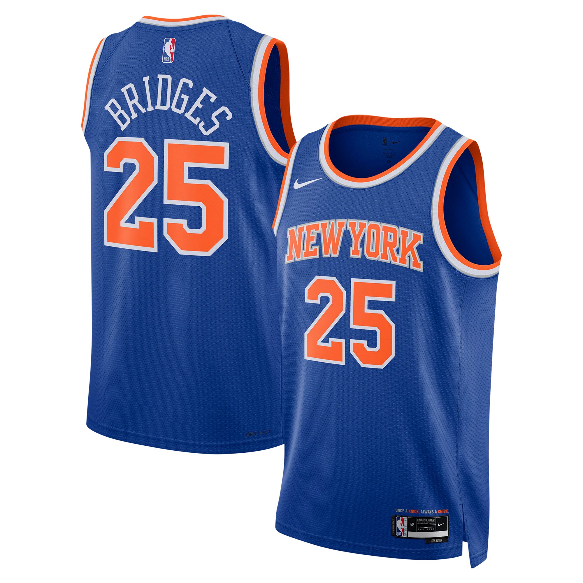 NBA unisex new york knicks mikal bridges nike blue 2024 offseason addition nike swingman jersey Collection - Official Jerseys & Hats | NBA Store