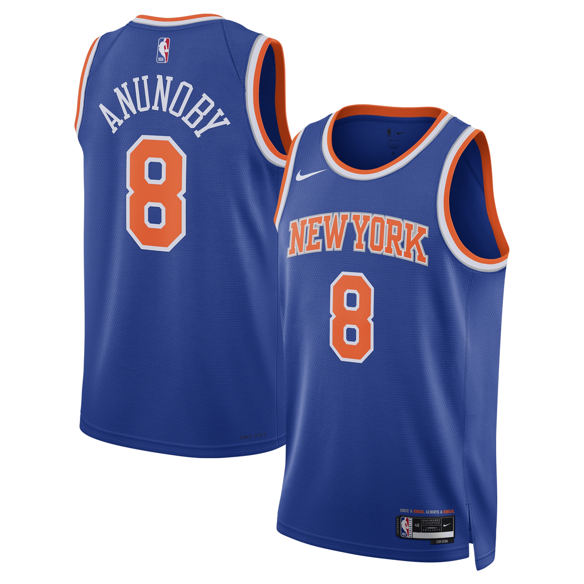 NBA unisex new york knicks og anunoby nike blue swingman jersey – icon edition Collection - Official Jerseys & Hats | NBA Store