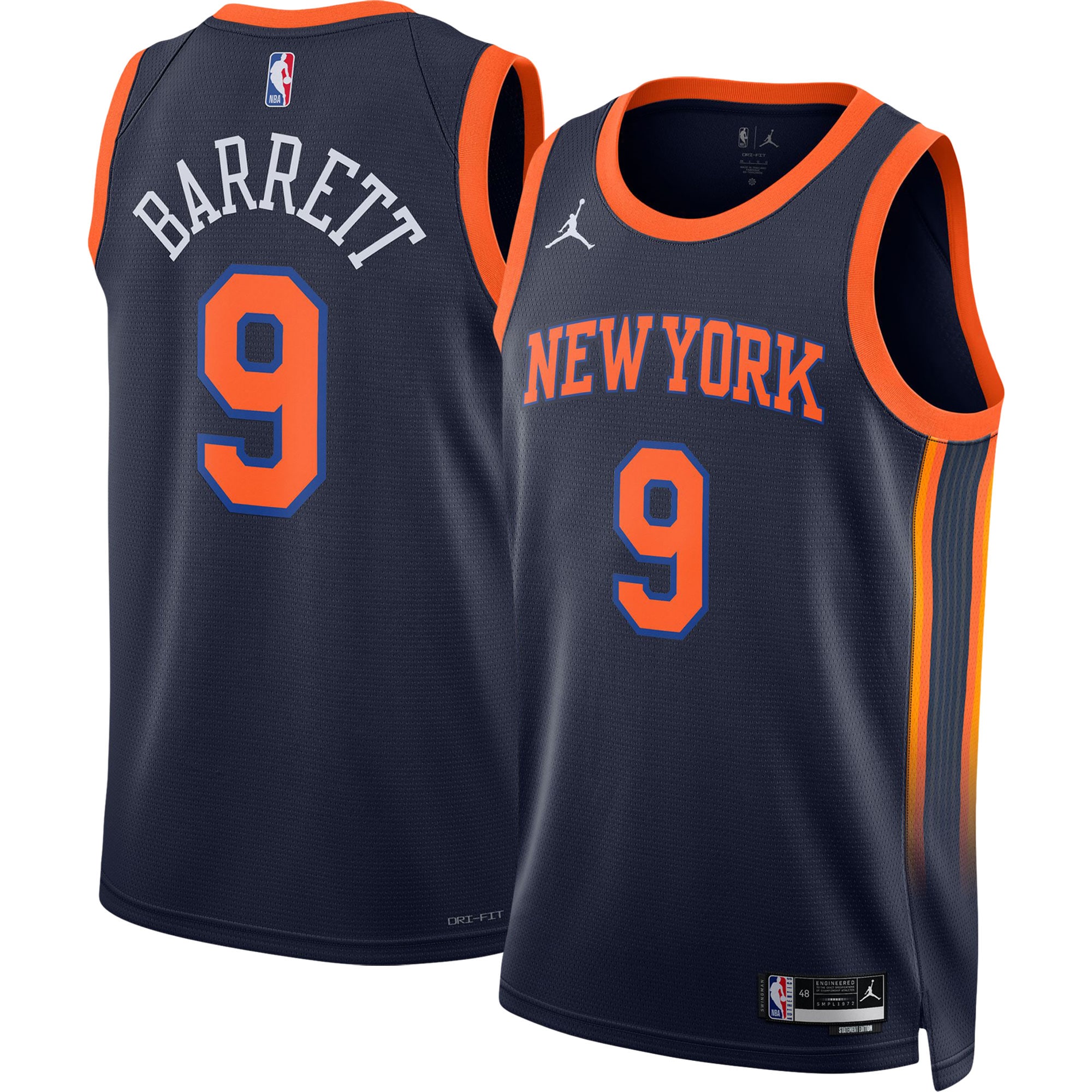 NBA unisex new york knicks rj barrett jordan brand navy swingman jersey – statement edition Collection - Official Jerseys & Hats | NBA Store