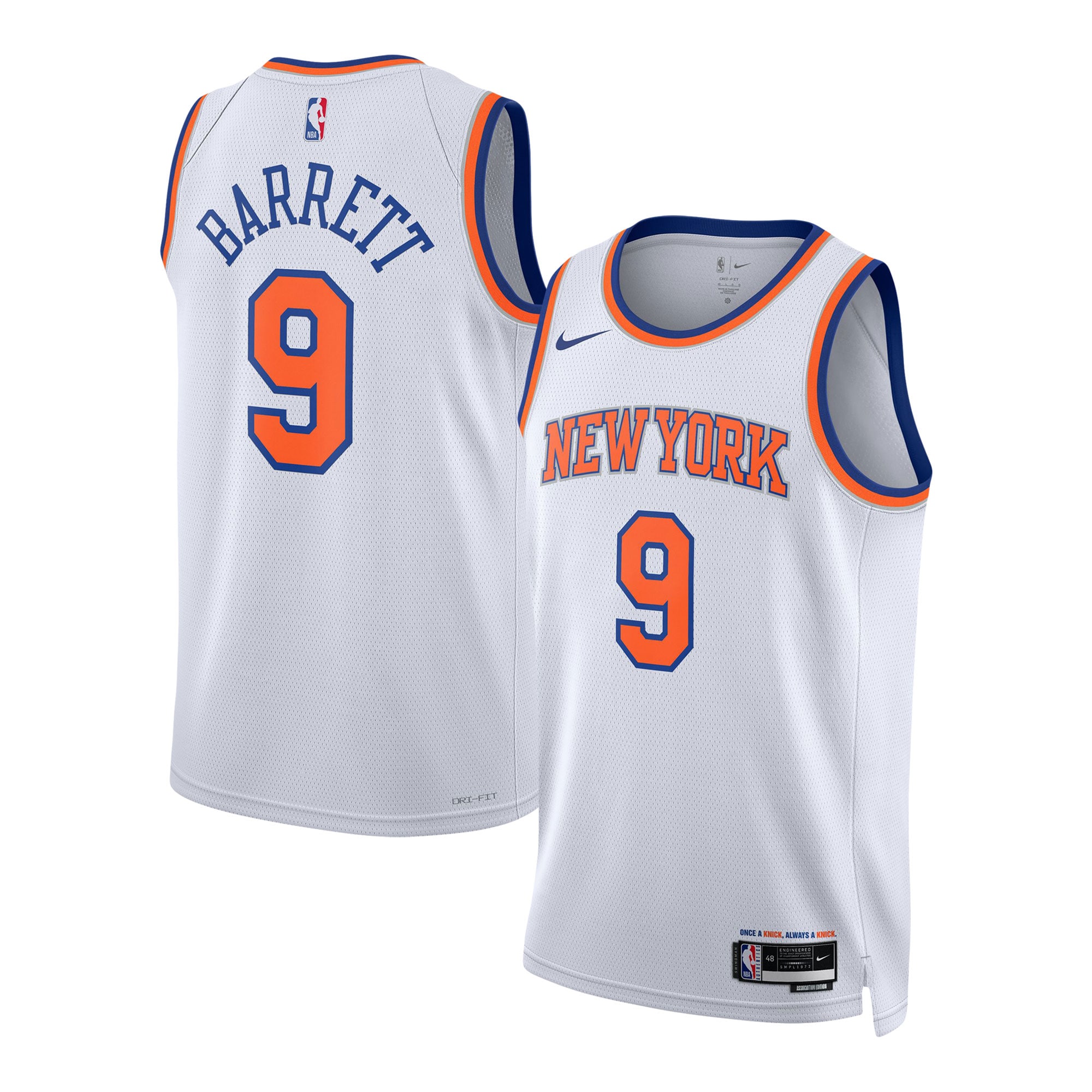 NBA unisex new york knicks rj barrett nike white swingman jersey – association edition Collection - Official Jerseys & Hats | NBA Store