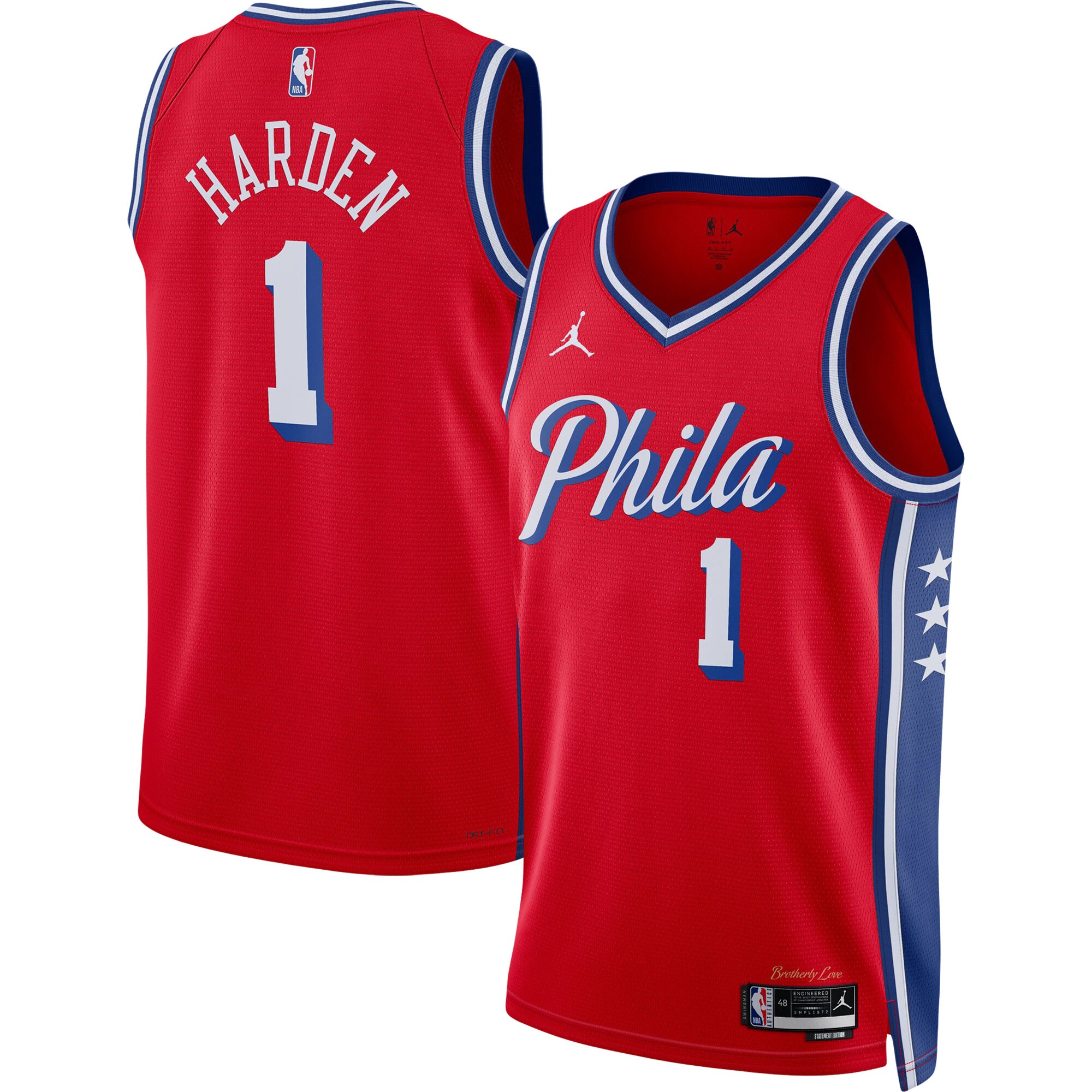 NBA unisex philadelphia 76ers james harden jordan brand red swingman jersey – statement edition Collection - Official Jerseys & Hats | NBA Store