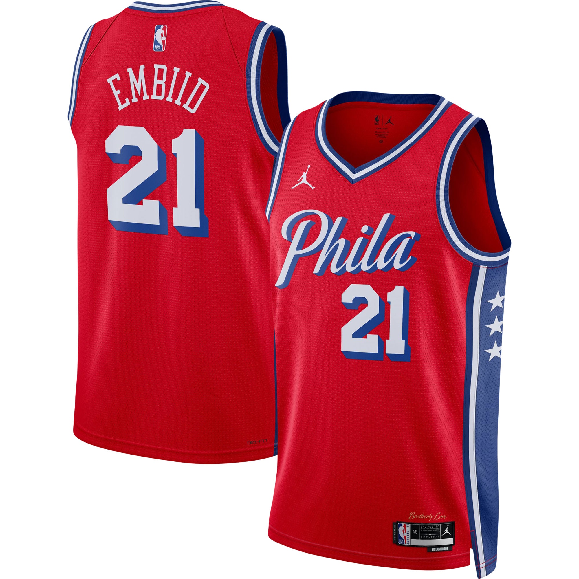 NBA unisex philadelphia 76ers joel embiid jordan brand red swingman jersey – statement edition Collection - Official Jerseys & Hats | NBA Store