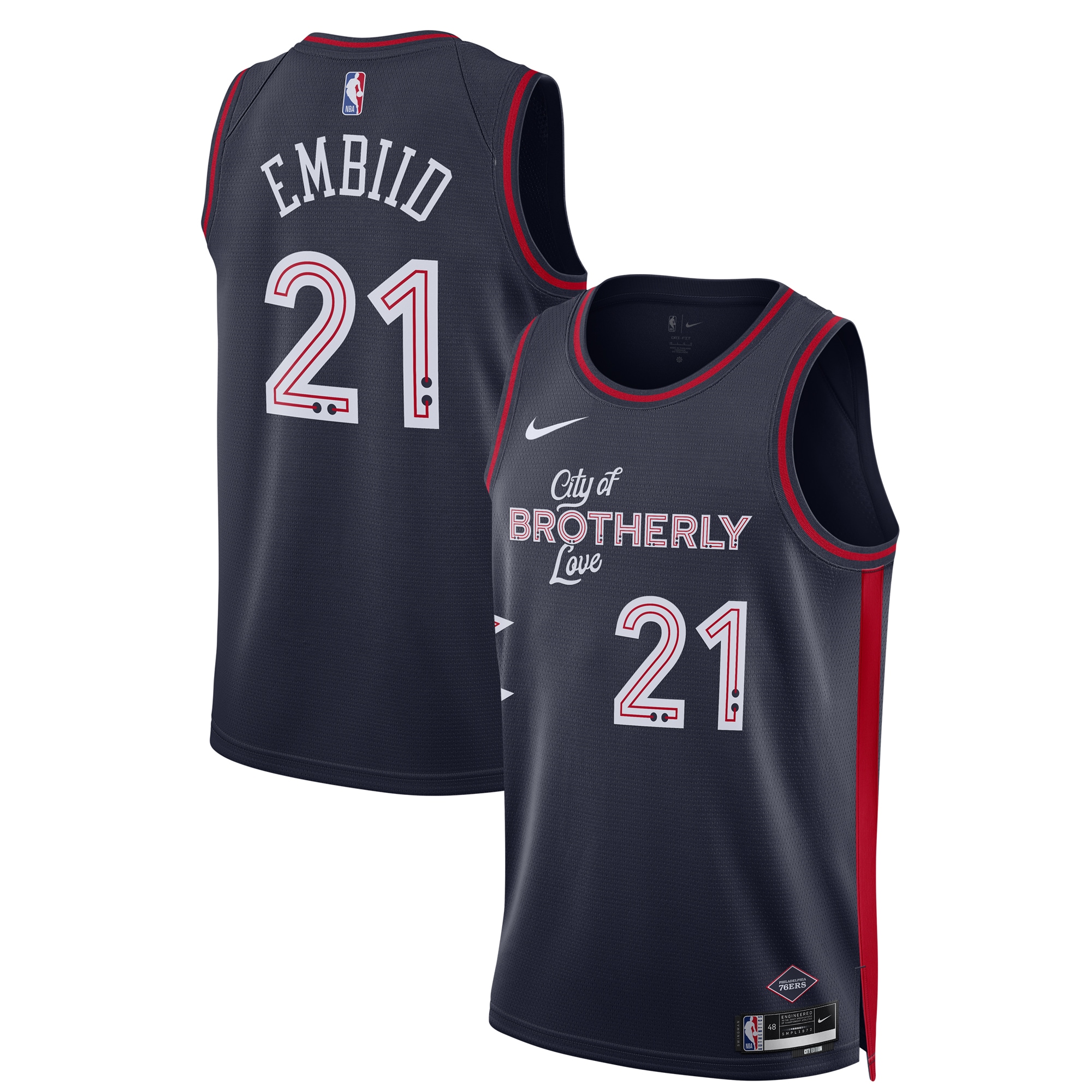 NBA unisex philadelphia 76ers joel embiid nike navy 202324 swingman jersey – city edition Collection - Official Jerseys & Hats | NBA Store