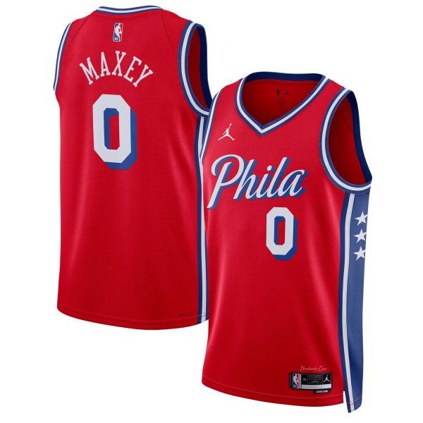 NBA unisex philadelphia 76ers tyrese maxey jordan brand red swingman jersey – statement edition Collection - Official Jerseys & Hats | NBA Store