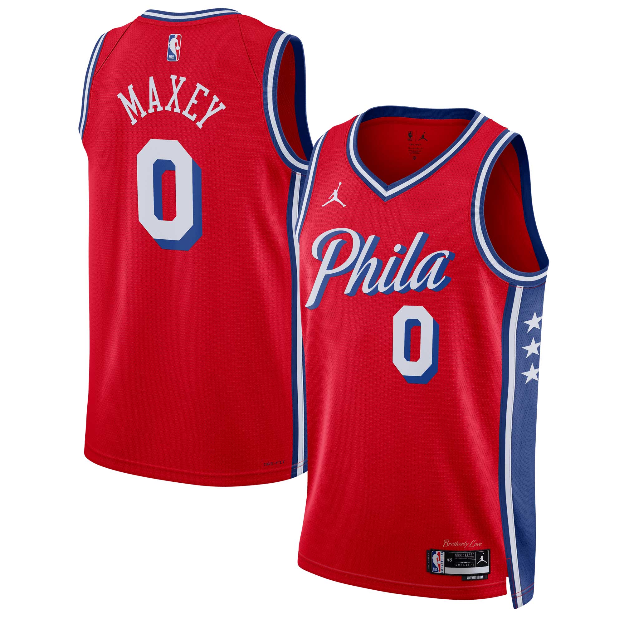 NBA unisex philadelphia 76ers tyrese maxey jordan brand red swingman jersey – statement edition Collection - Official Jerseys & Hats | NBA Store