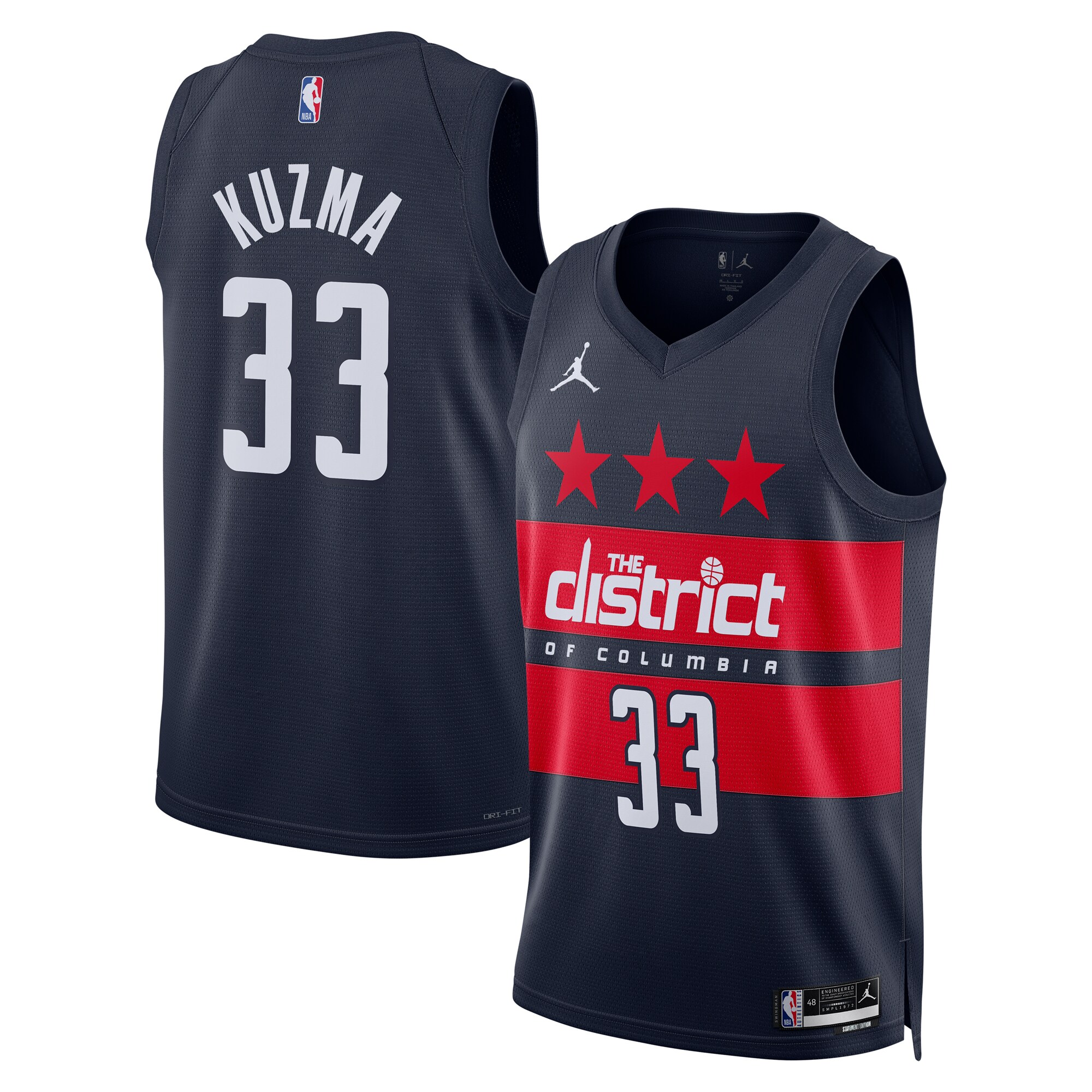 NBA unisex washington wizards kyle kuzma jordan brand navy 202425 swingman jersey – statement edition Collection - Official Jerseys & Hats | NBA Store