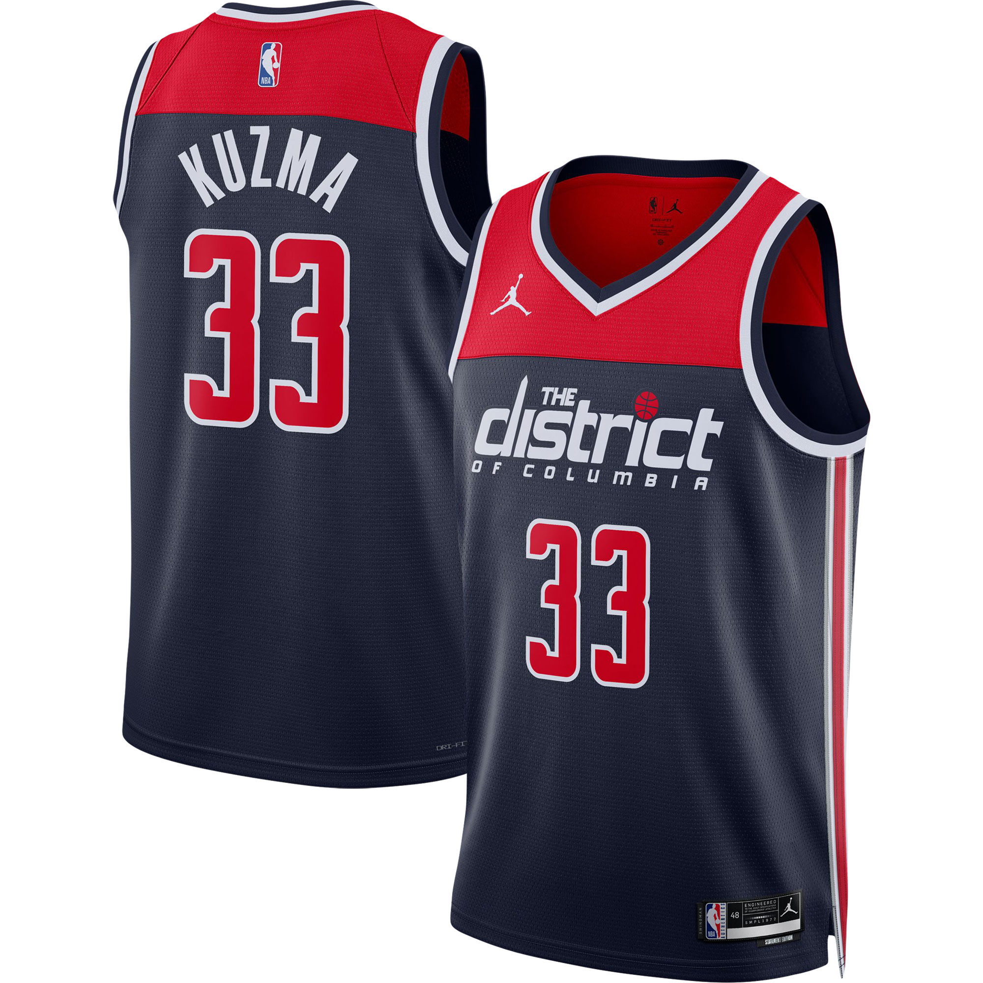 NBA unisex washington wizards kyle kuzma jordan brand navy swingman jersey – statement edition Collection - Official Jerseys & Hats | NBA Store