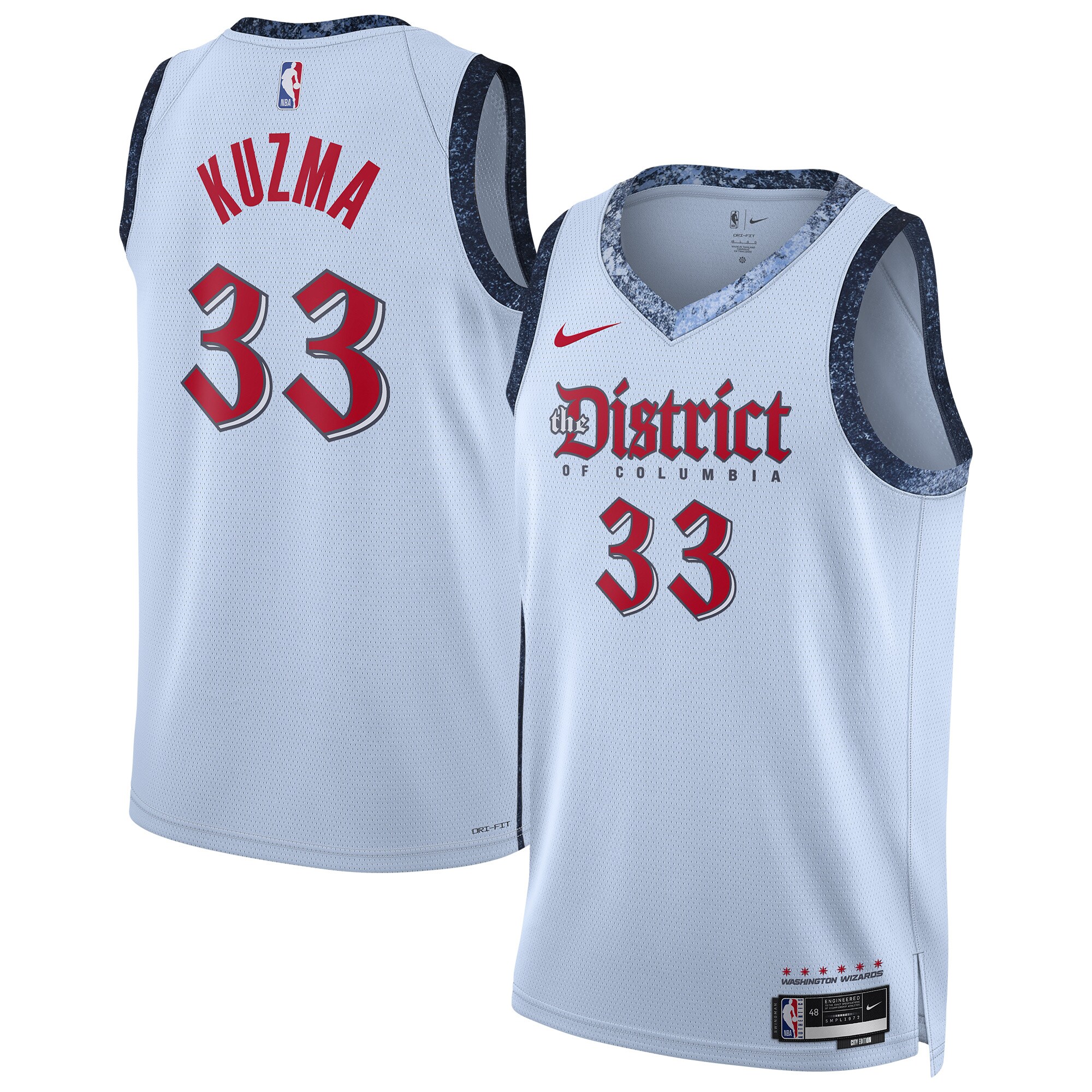 NBA unisex washington wizards kyle kuzma nike powder blue 202425 swingman player jersey – city edition Collection - Official Jerseys & Hats | NBA Store