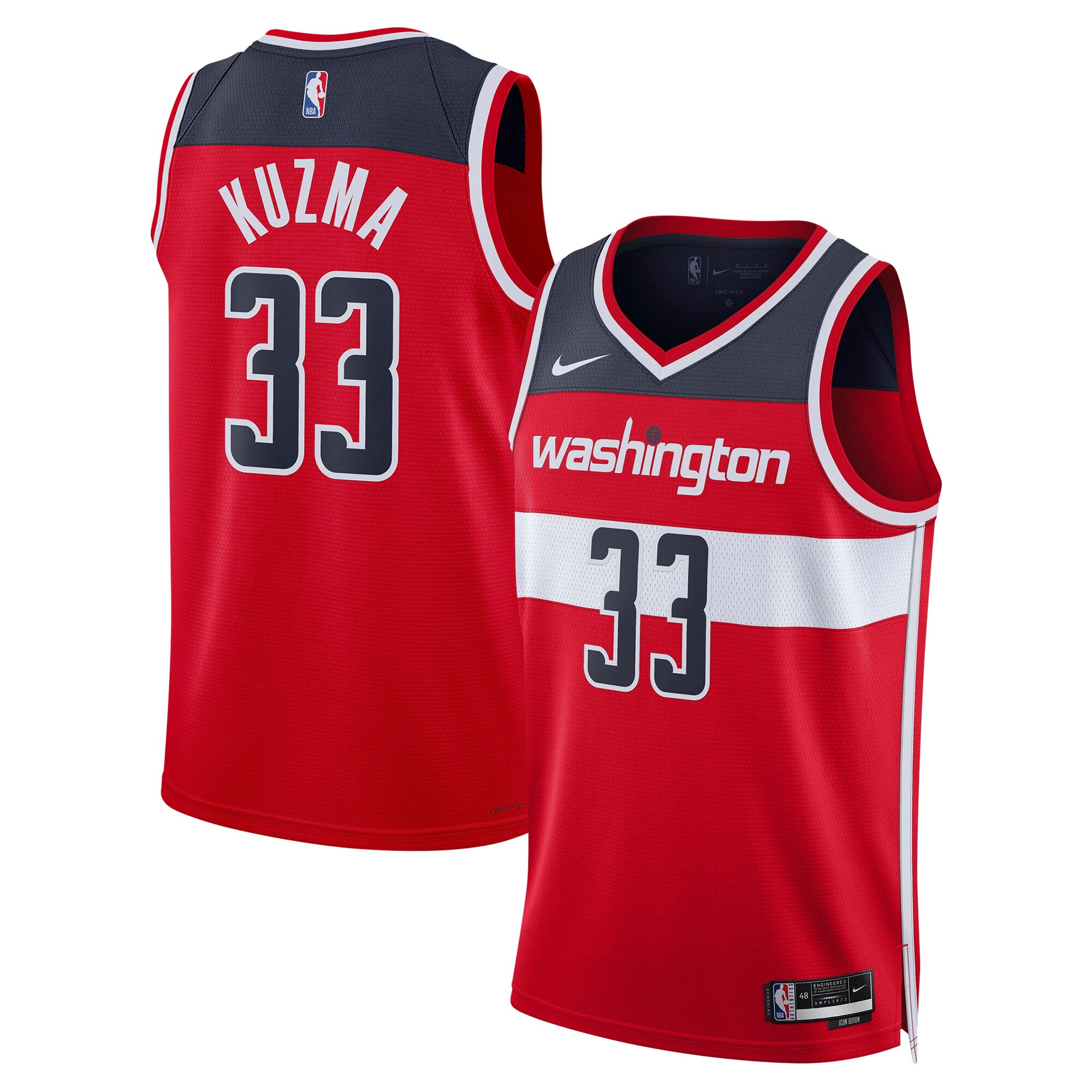 NBA unisex washington wizards kyle kuzma nike red swingman jersey – icon edition Collection - Official Jerseys & Hats | NBA Store