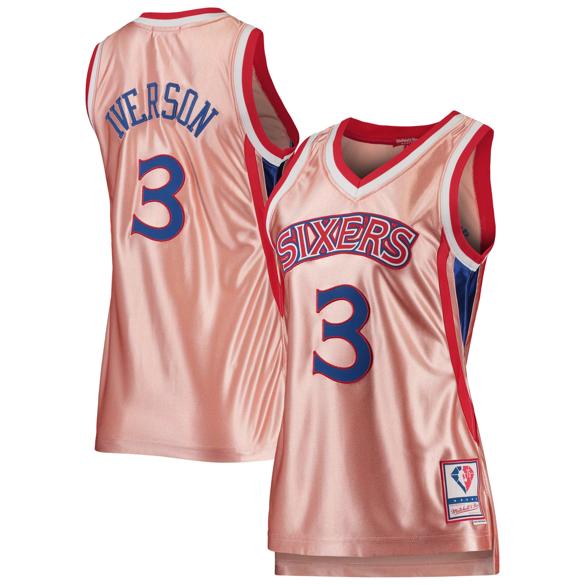 NBA women8217s philadelphia 76ers allen iverson mitchell amp ness pink 75th anniversary rose gold 1996 swingman jersey Collection - Official Jerseys & Hats | NBA Store