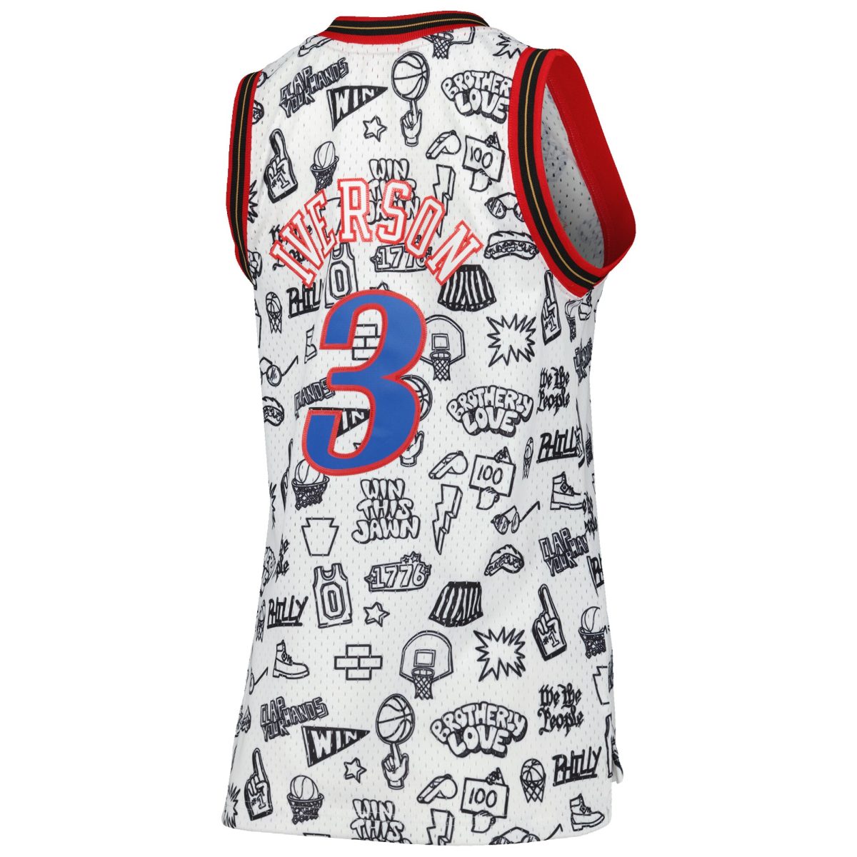 NBA women8217s philadelphia 76ers allen iverson mitchell amp ness white 2000 doodle swingman jersey Collection - Official Jerseys & Hats | NBA Store