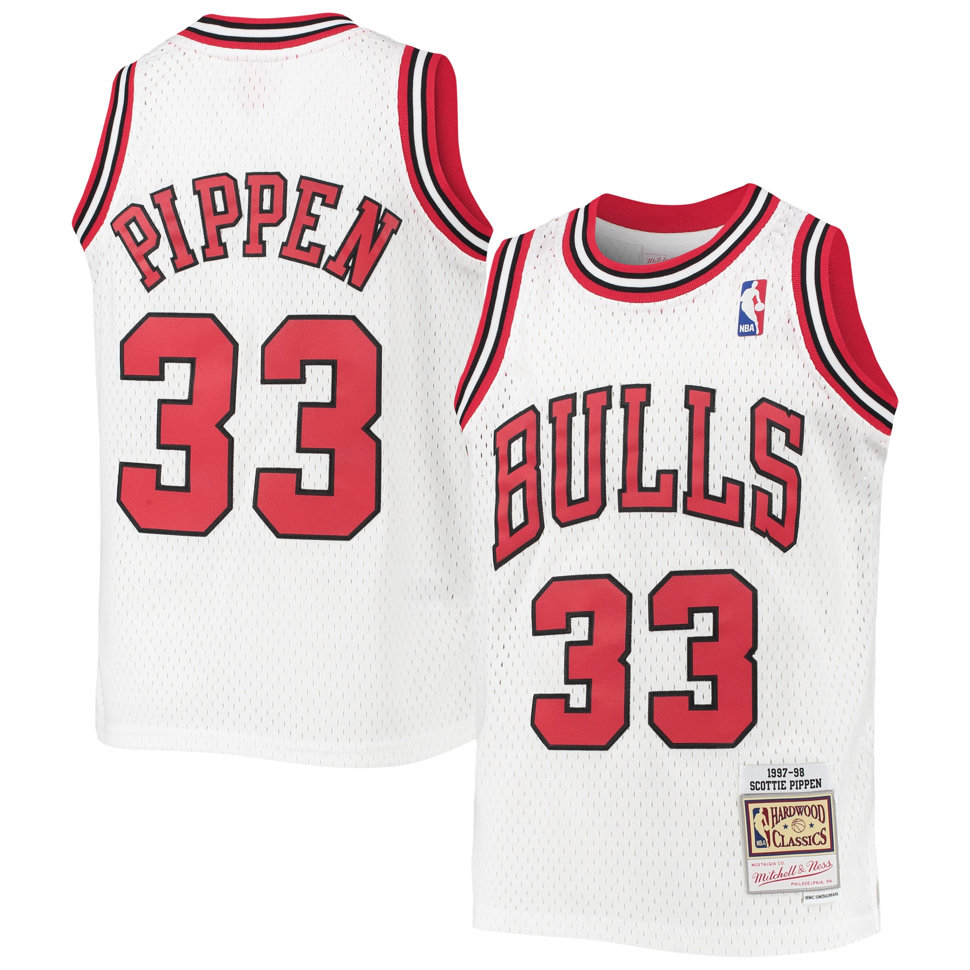 NBA youth chicago bulls scottie pippen mitchell amp ness white 199798 hardwood classics swingman jersey Collection - Official Jerseys & Hats | NBA Store