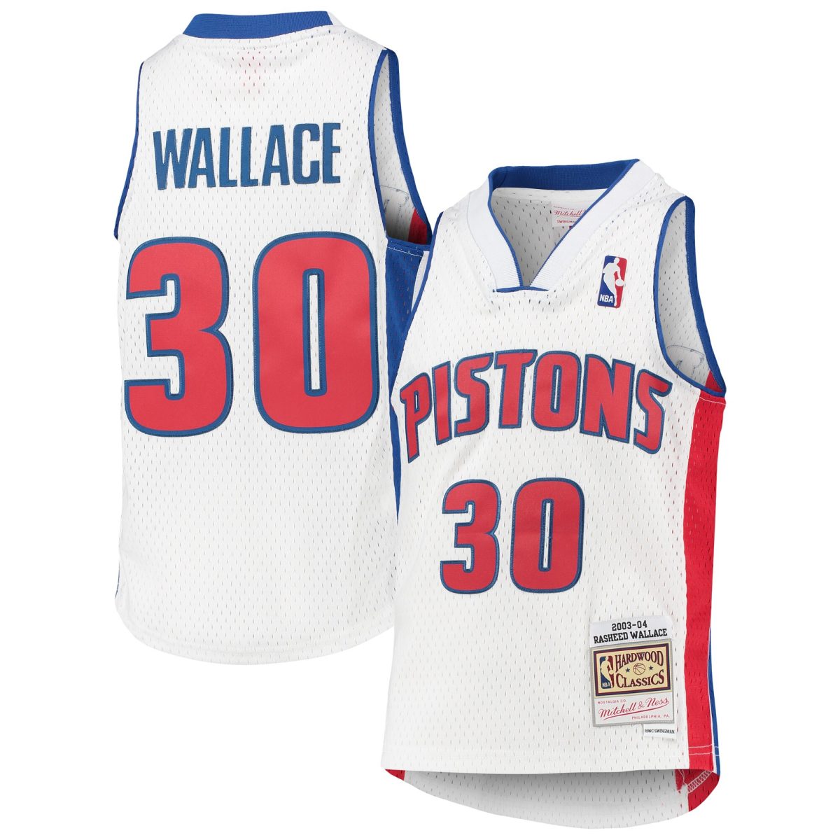 NBA youth detroit pistons rasheed wallace mitchell amp ness white 200304 hardwood classics swingman jersey Collection - Official Jerseys & Hats | NBA Store