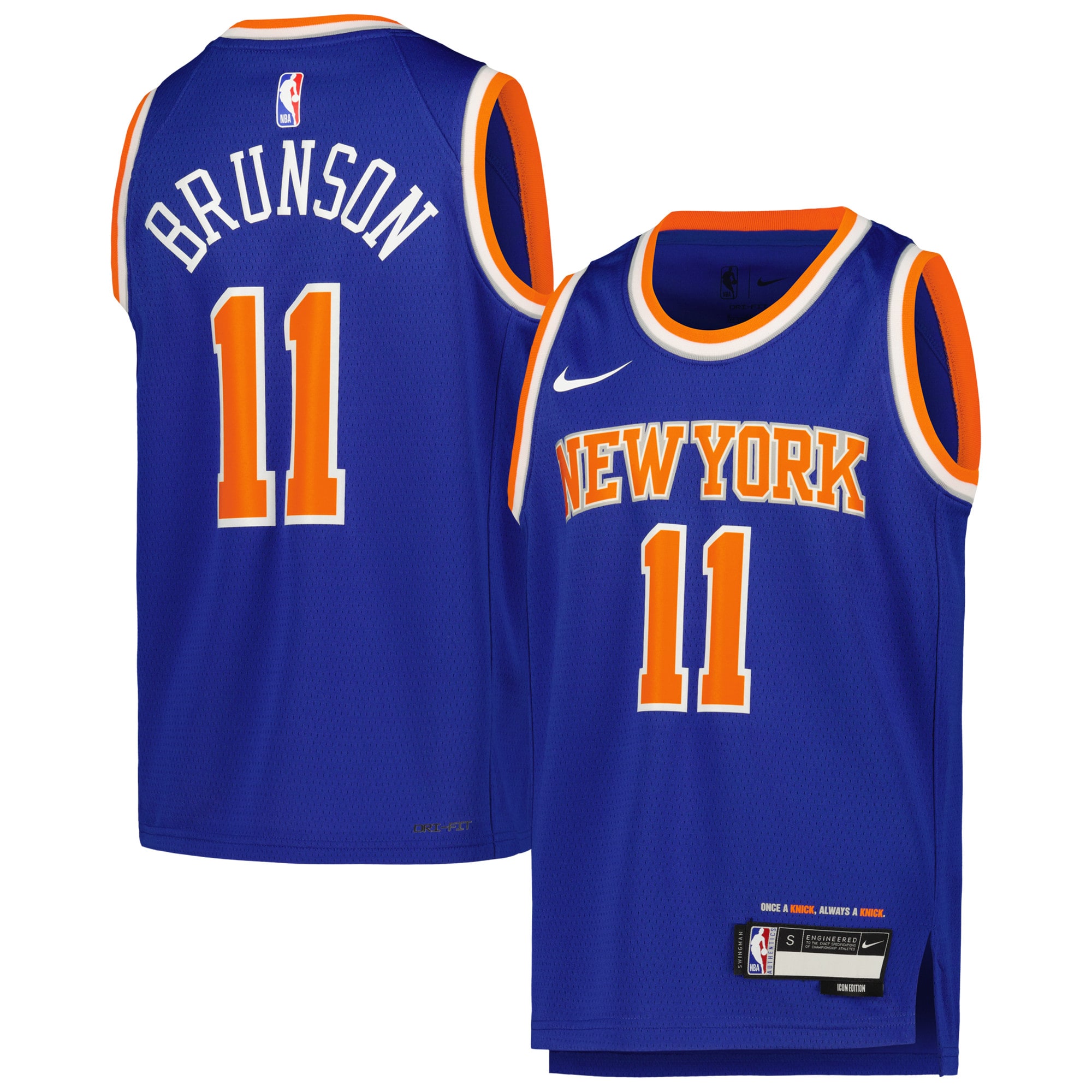 NBA youth new york knicks jalen brunson nike blue swingman jersey – icon edition Collection - Official Jerseys & Hats | NBA Store