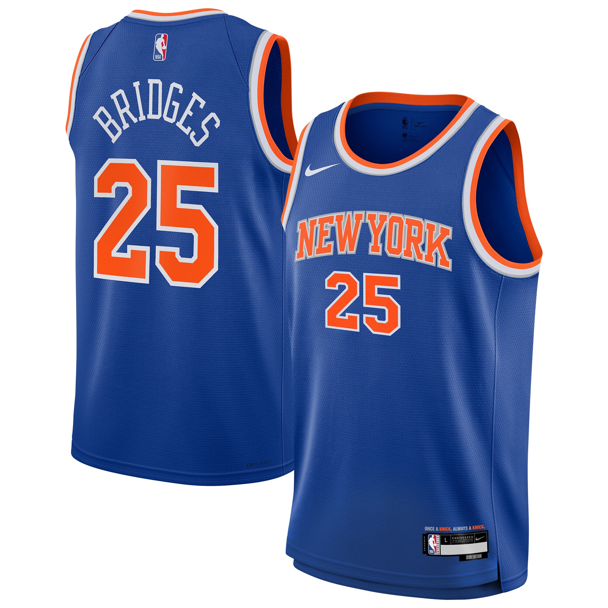 NBA youth new york knicks mikal bridges nike blue swingman jersey – icon edition Collection - Official Jerseys & Hats | NBA Store