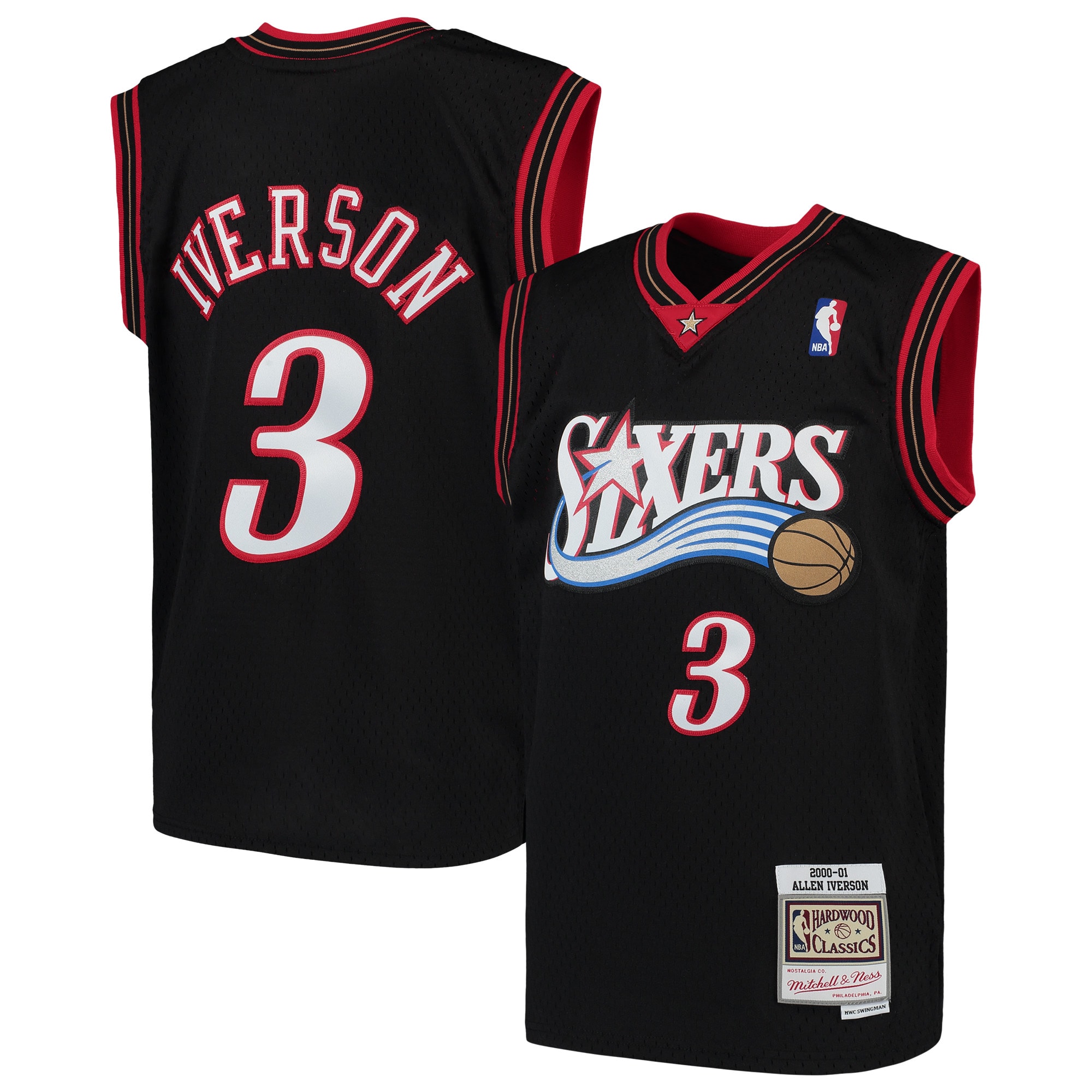 NBA youth philadelphia 76ers allen iverson mitchell amp ness black hardwood classics swingman throwback jersey Collection - Official Jerseys & Hats | NBA Store