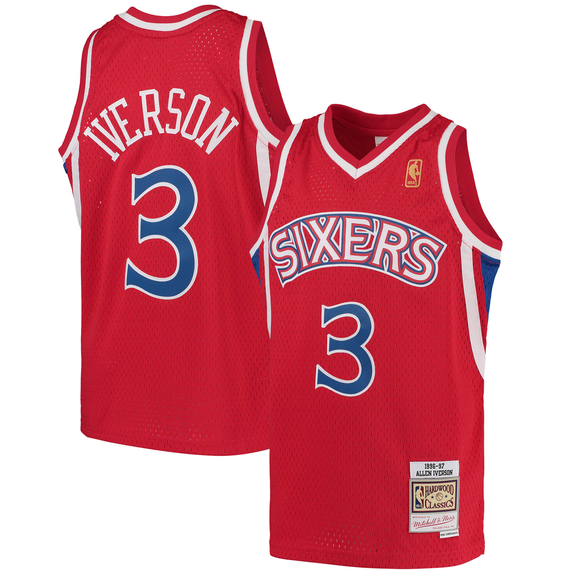 NBA youth philadelphia 76ers allen iverson mitchell amp ness red 199697 hardwood classics swingman throwback jersey Collection - Official Jerseys & Hats | NBA Store
